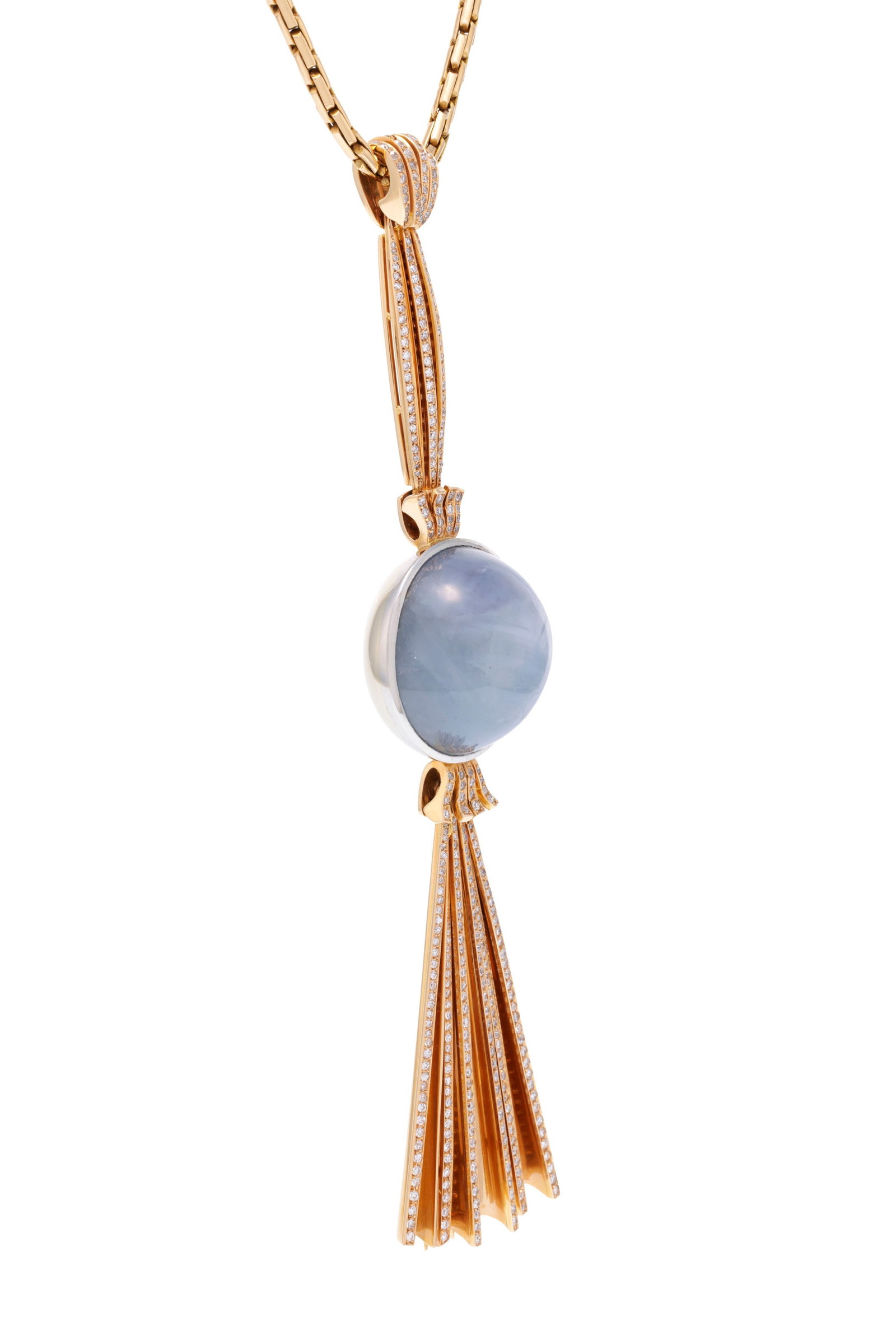 Pendentif comète circa 1945 or rose 750 serti d'un saphir étoilé bleu-gris (env. 120  - 2