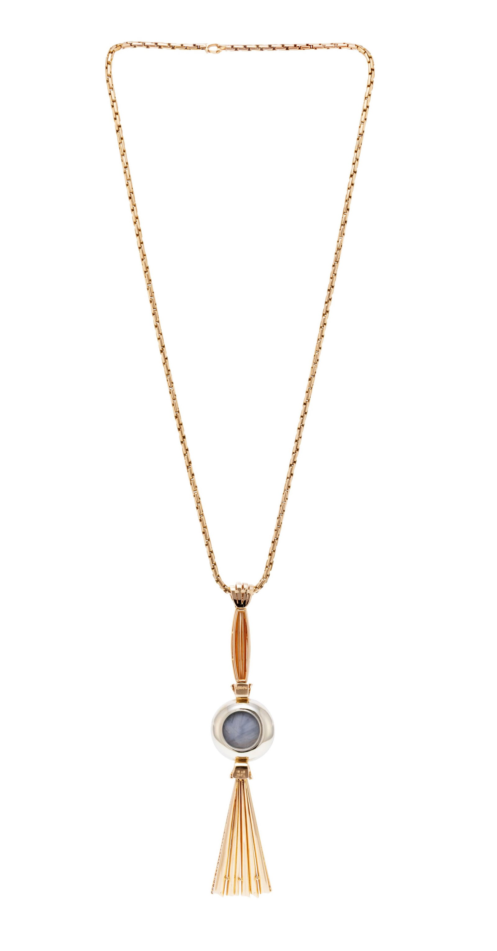 Pendentif comète circa 1945 or rose 750 serti d'un saphir étoilé bleu-gris (env. 120  - 3