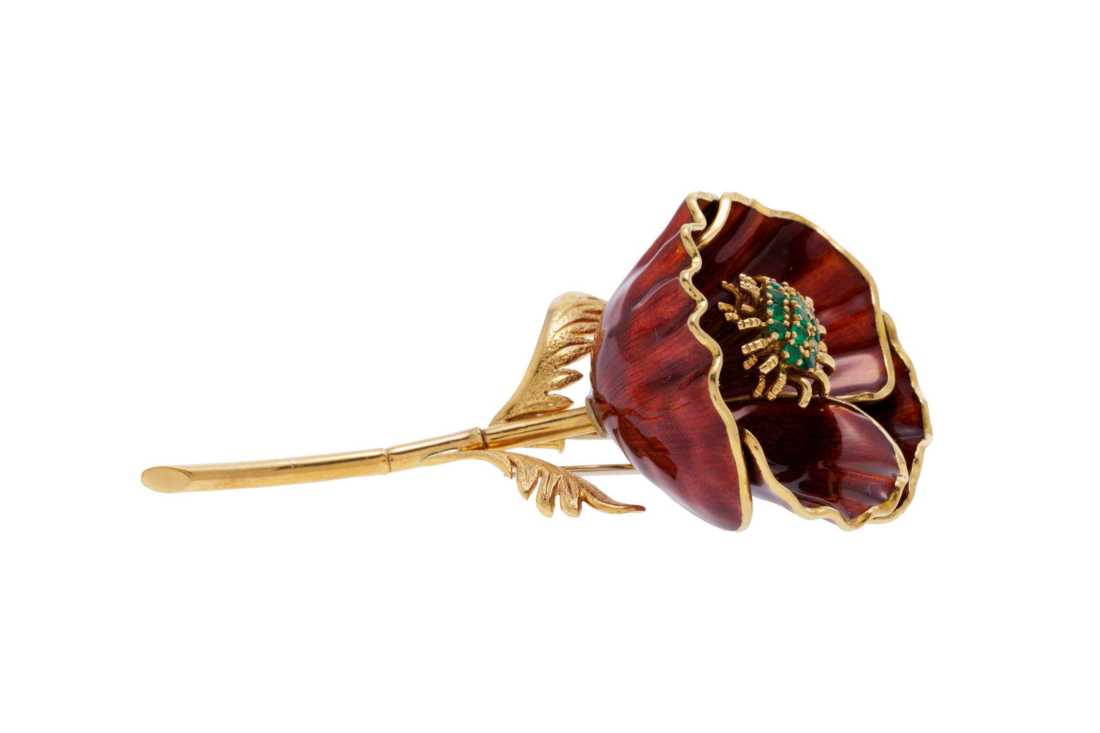 Golay Fils & Stahl, broche fleur or 750, les pétales ornés d'émail rouge, les pistils (1 of 5)
