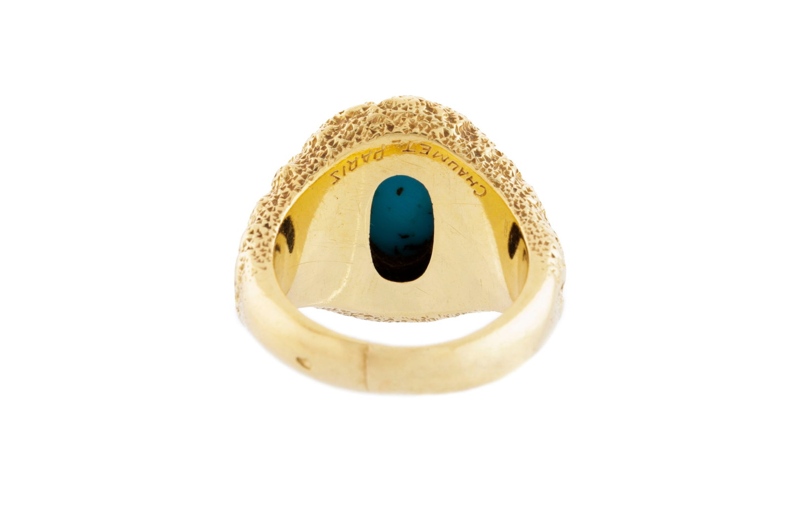 Chaumet, bague années 1970 or 750 texturé ornée d'une turquoise ovale, signée, d - 3