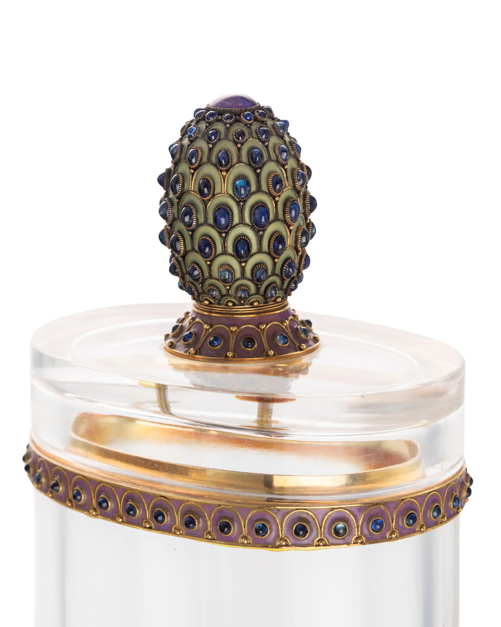 Paire de flacons en cristal de roche avec cerclages en or 750, les prises pommes de pin en or et arg - 3