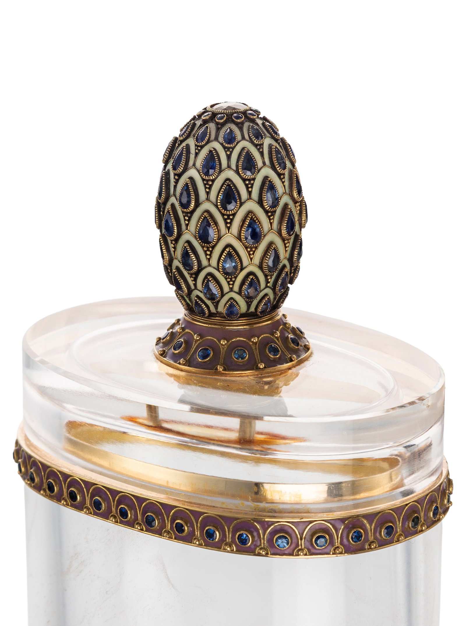 Paire de flacons en cristal de roche avec cerclages en or 750, les prises pommes de pin en or et arg - 4