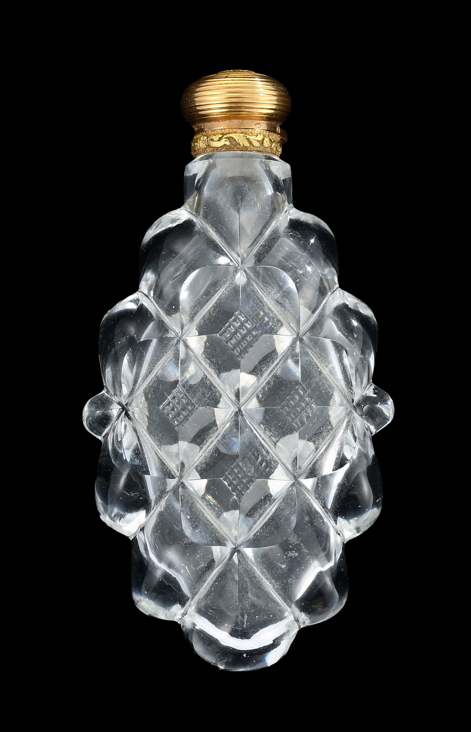 Flacon en cristal de roche, le bouchon en or - 8 cm: Flacon en cristal de roche, le bouchon en or - 8 cm