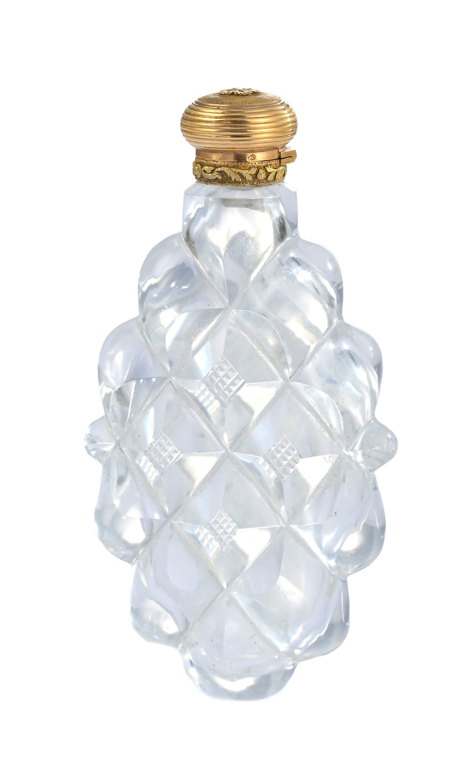 Flacon en cristal de roche, le bouchon en or - 8 cm - 3