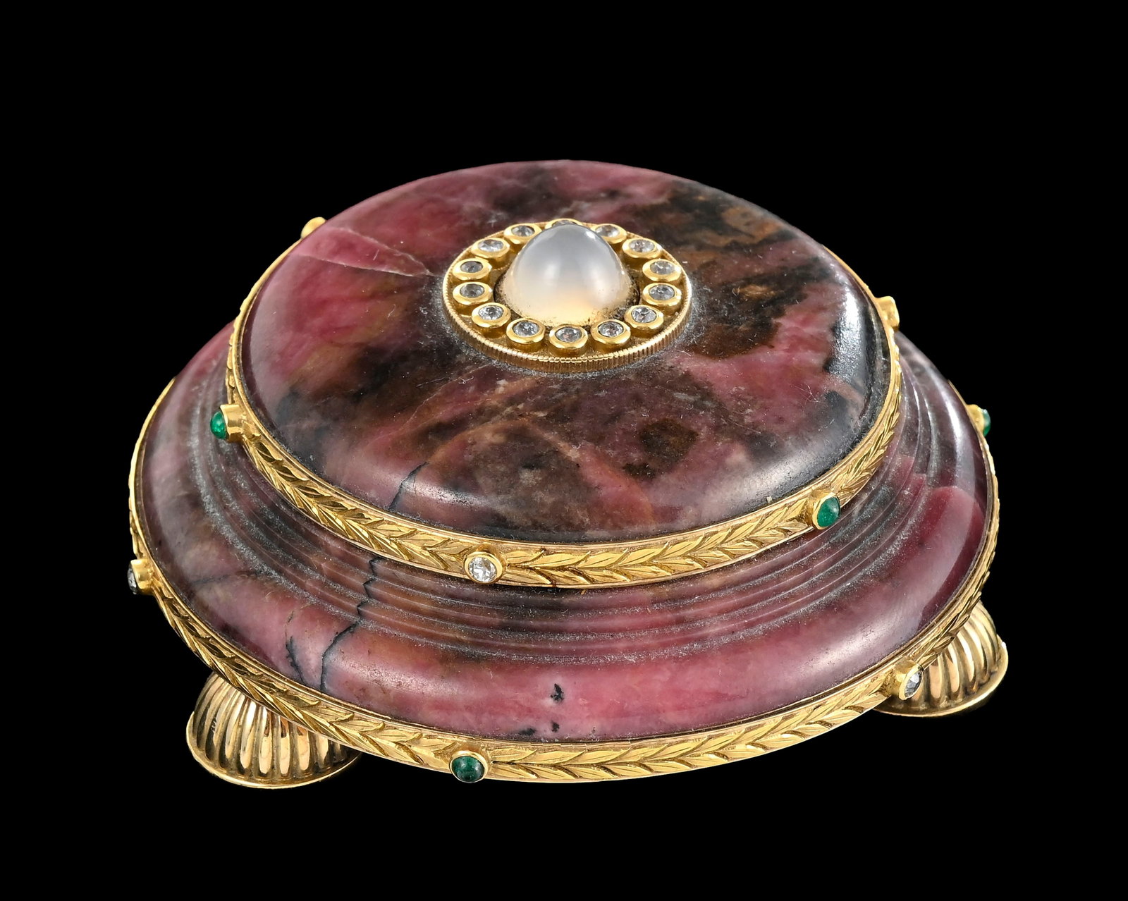 Sonnette de table en rhodonite avec monture en or, XXe s., porte des poinçons apocryphes OF et  (1 of 5)