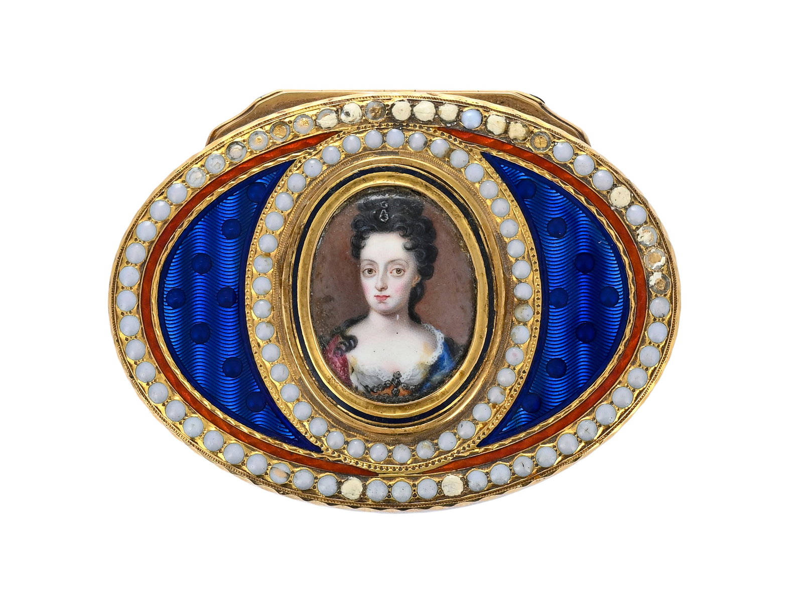 Tabatière ovale en or et émail surmontée d'un portrait en miniature en émail ple - 6