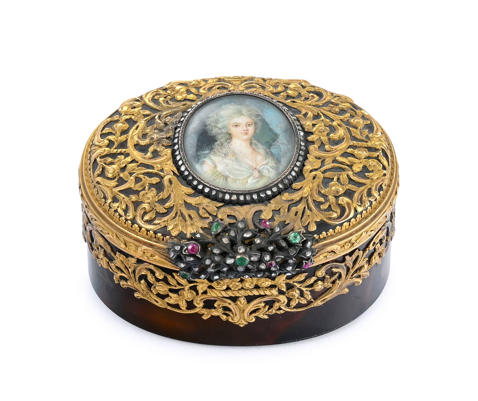 Boîte en agate avec monture en or, sans marque, XIXe s., le couvercle centré d'un portrait - 2