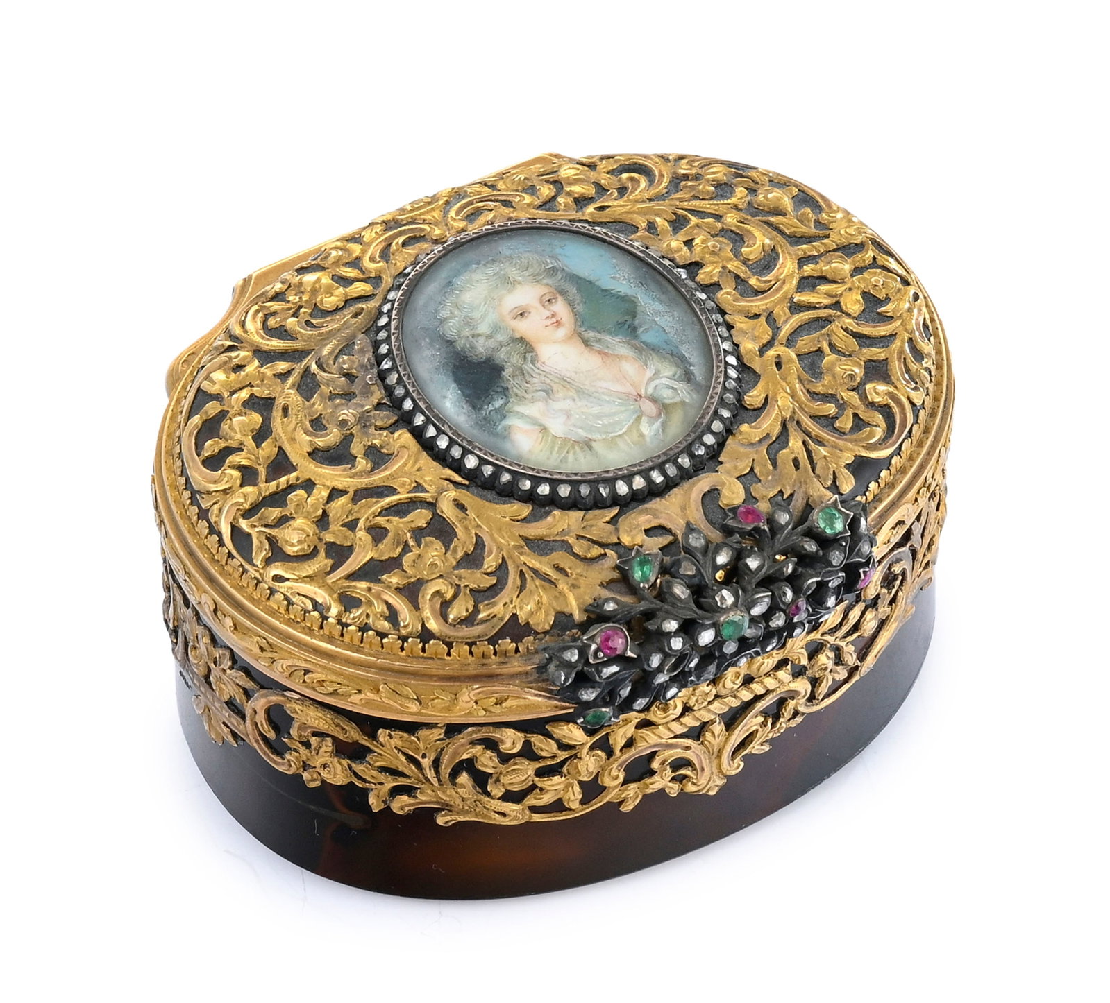 Boîte en agate avec monture en or, sans marque, XIXe s., le couvercle centré d'un portrait - 3