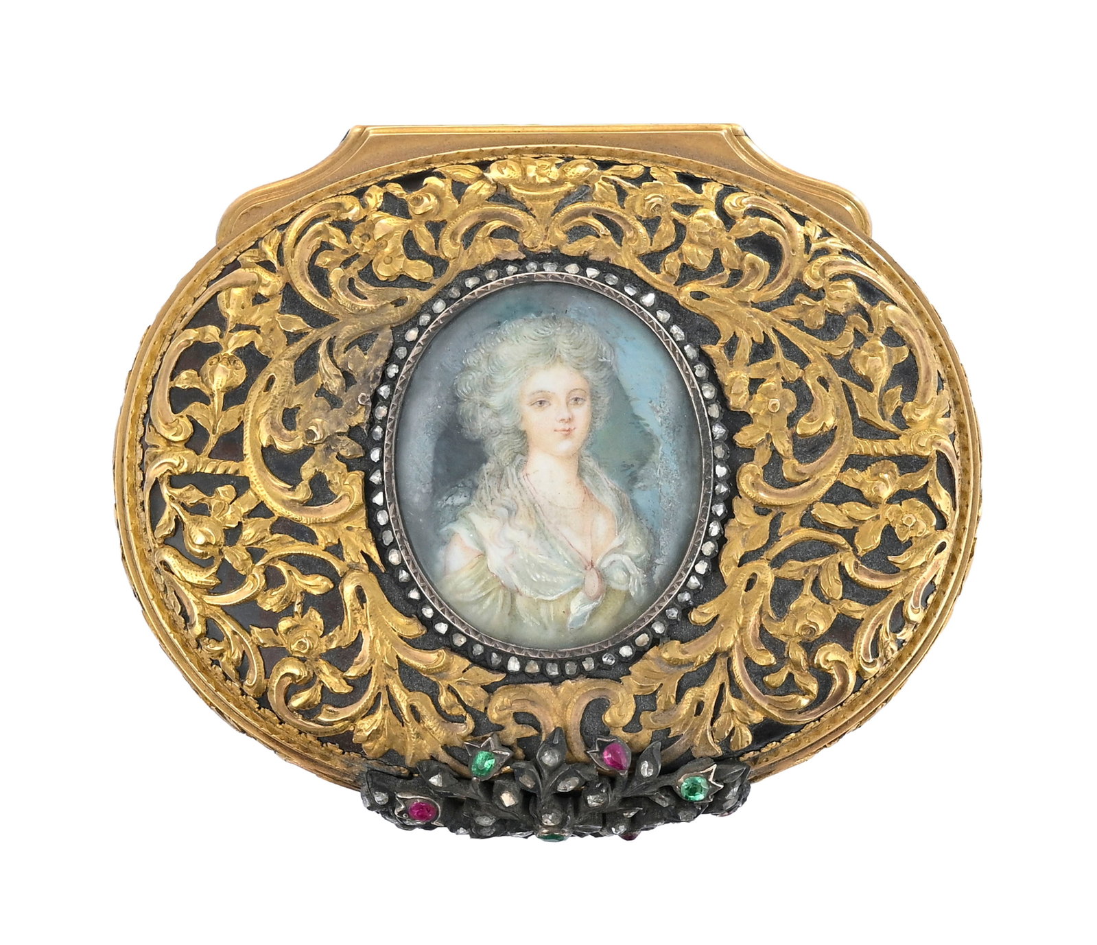 Boîte en agate avec monture en or, sans marque, XIXe s., le couvercle centré d'un portrait - 5