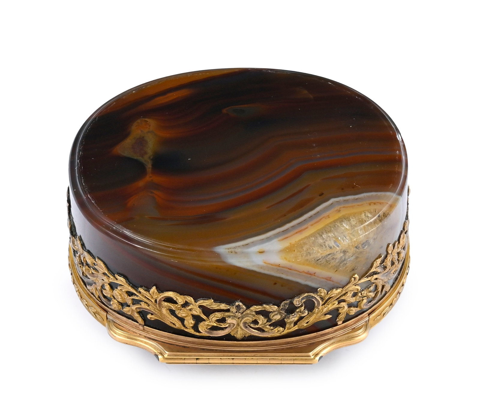 Boîte en agate avec monture en or, sans marque, XIXe s., le couvercle centré d'un portrait - 6