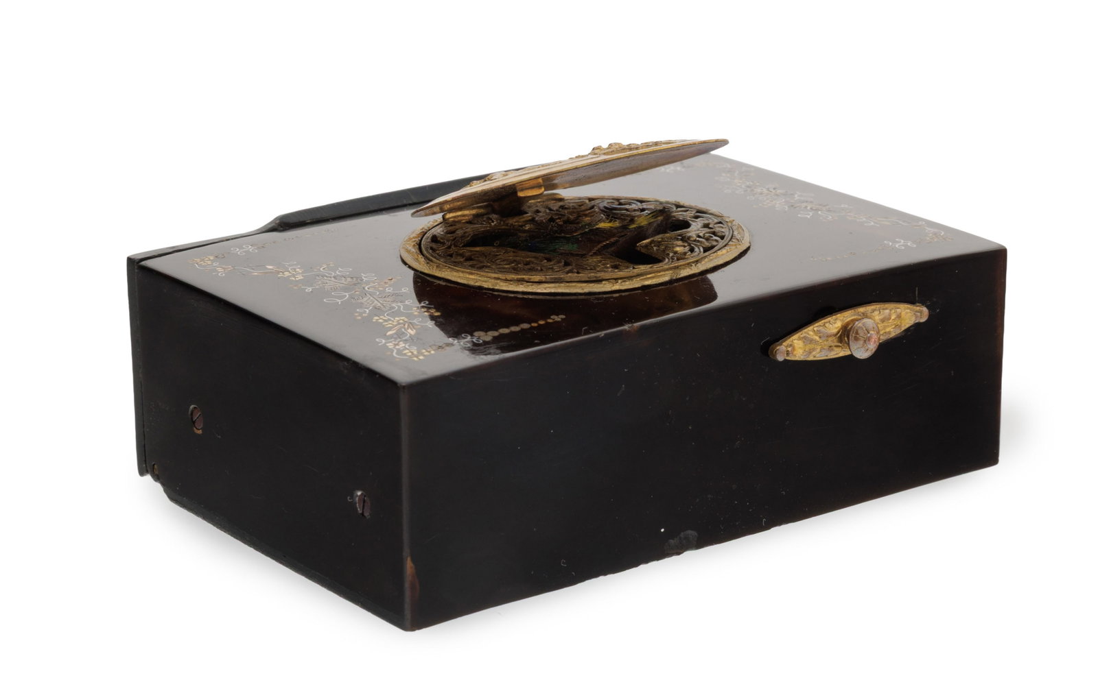 Boîte à oiseau chanteur en écaille de tortue décorée de guirlandes en marqu - 4