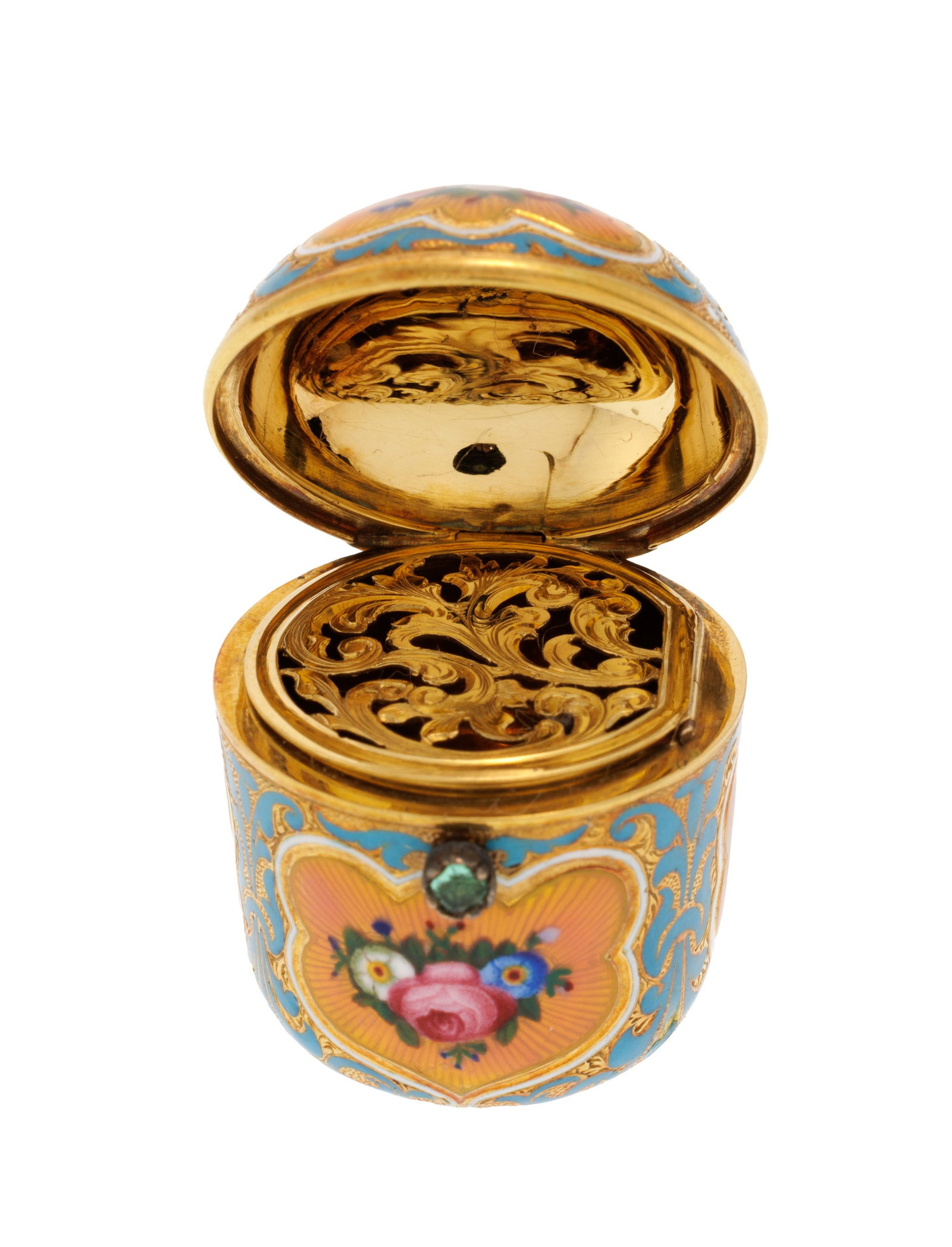 Vinaigrette or 750 entièrement émaillée au décor de fleurs sertie d’un rub - 2