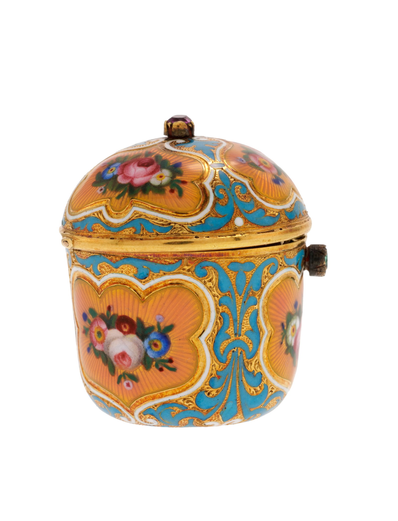Vinaigrette or 750 entièrement émaillée au décor de fleurs sertie d’un rub - 4