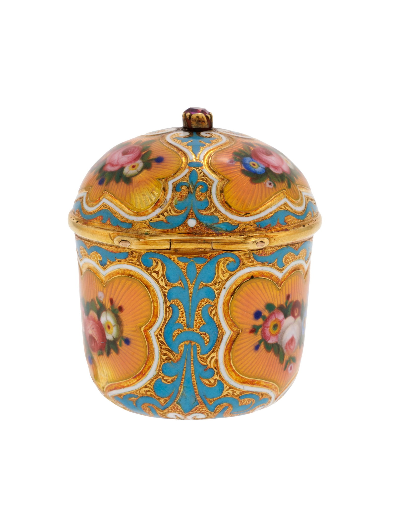 Vinaigrette or 750 entièrement émaillée au décor de fleurs sertie d’un rub - 5