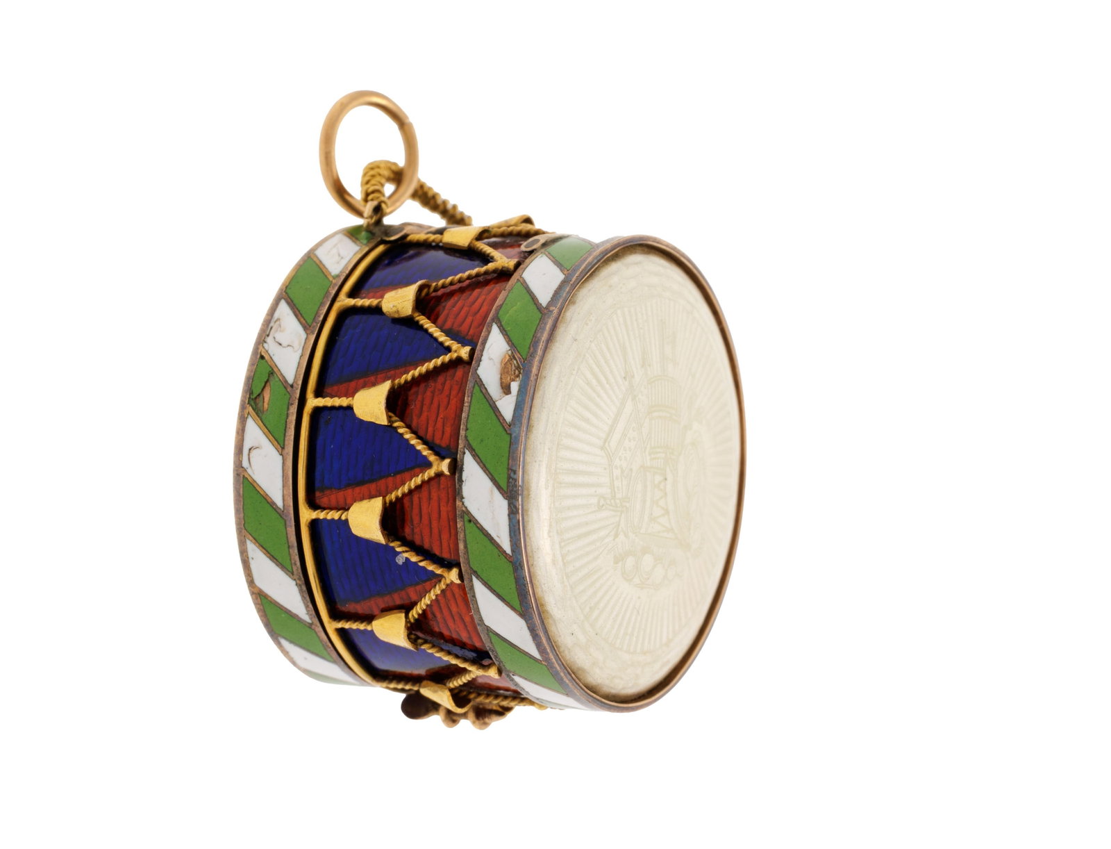 Montre et vinaigrette en forme de tambour en or, argent, laiton et émail polychrome, XIXe s.  - 2