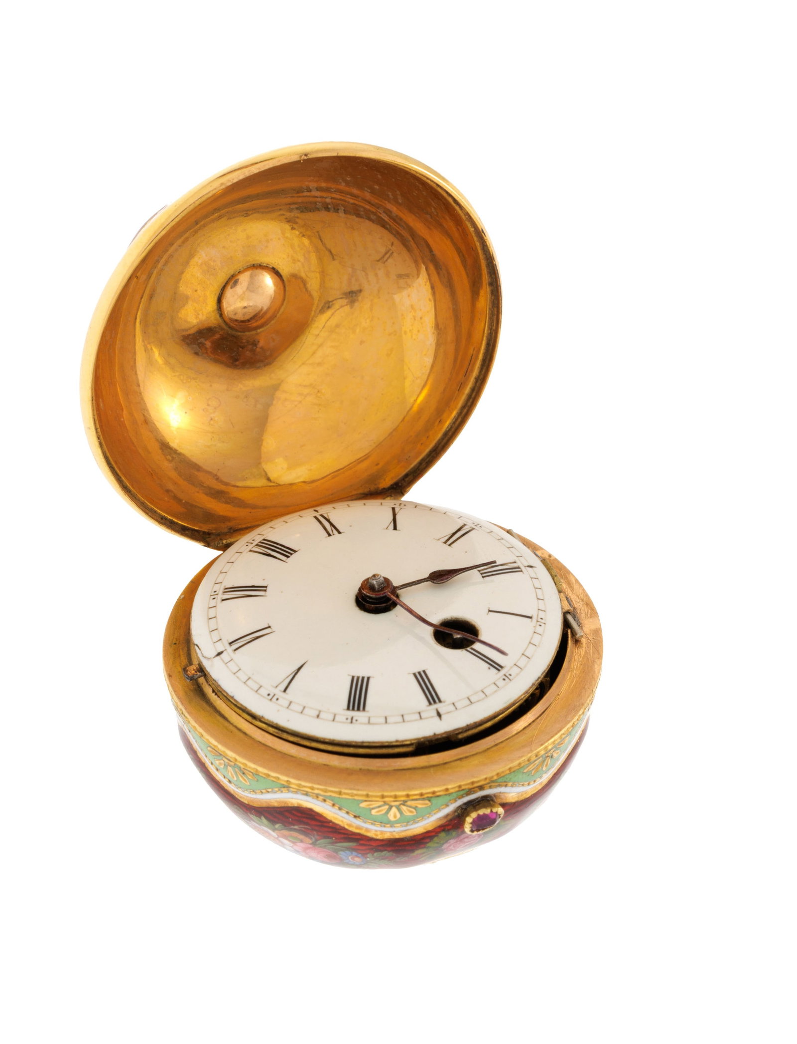 Montre miniature à coq en or entièrement émaillée à motifs floraux et serti - 2