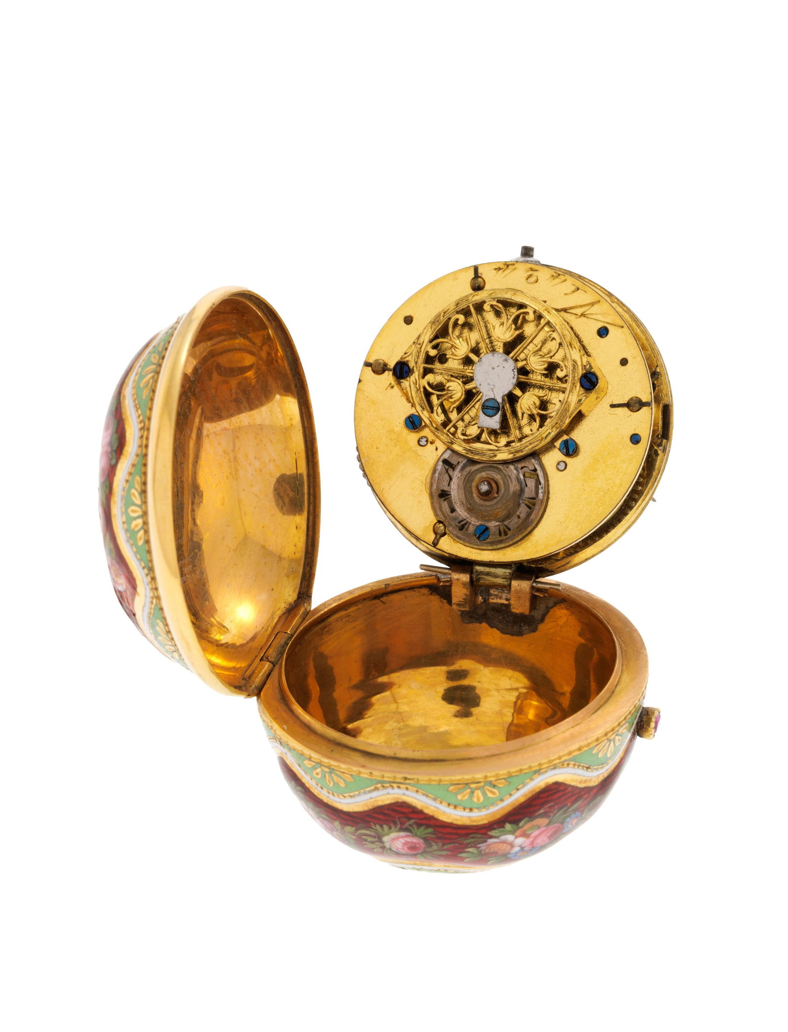 Montre miniature à coq en or entièrement émaillée à motifs floraux et serti - 6