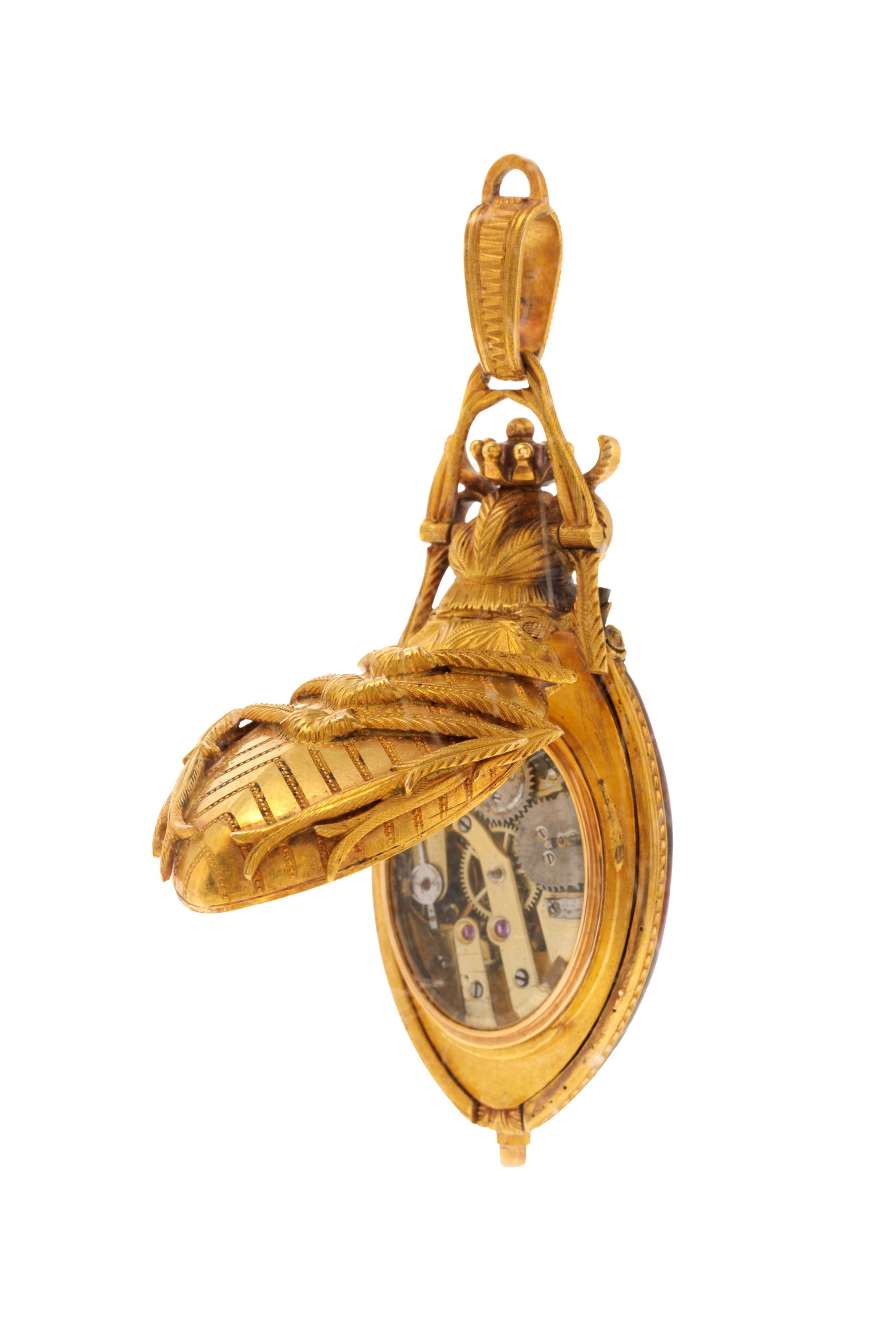 Montre pendentif scarabée en or, argent et émail sertie de diamants, les ailes s’ouv - 6