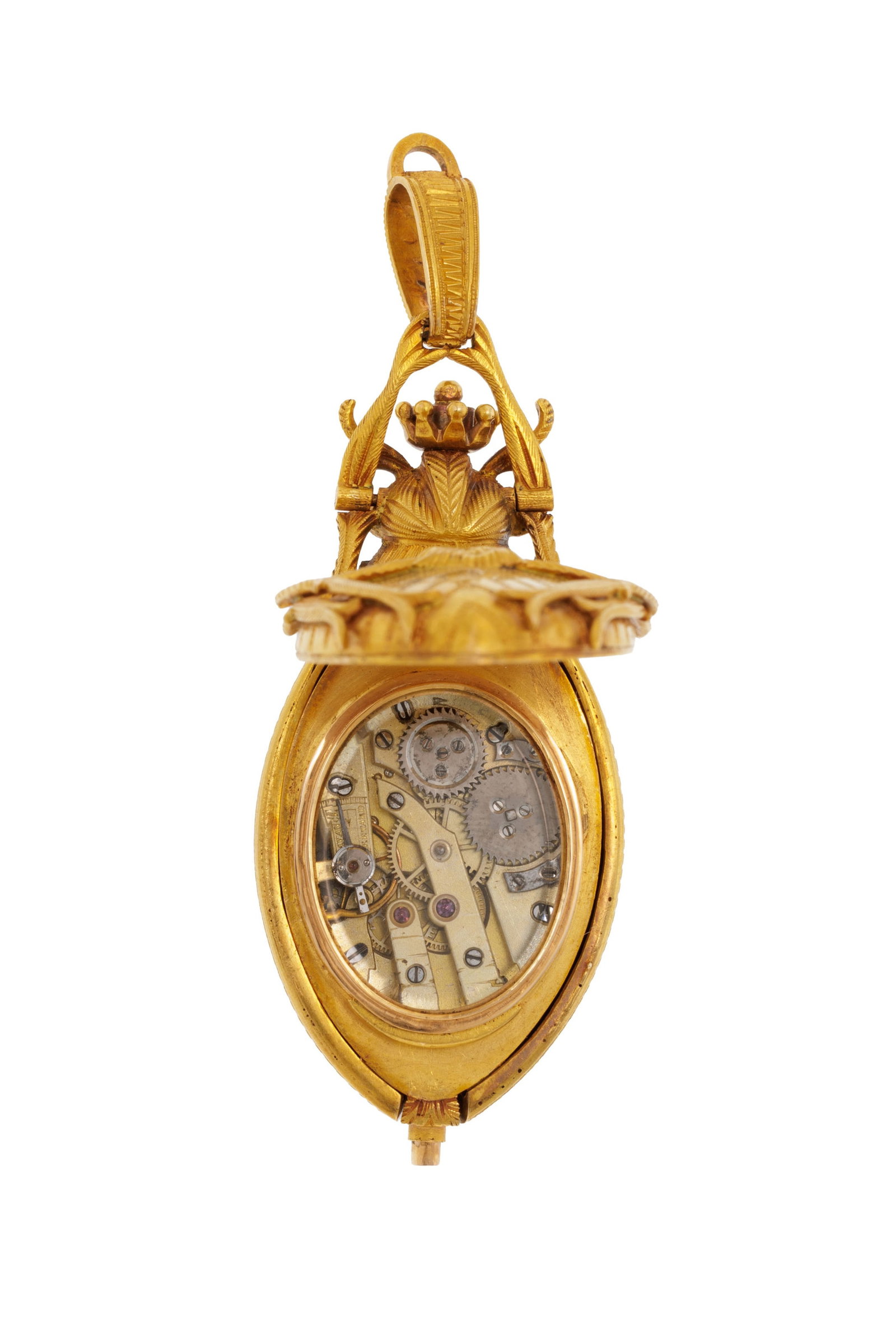 Montre pendentif scarabée en or, argent et émail sertie de diamants, les ailes s’ouv - 7