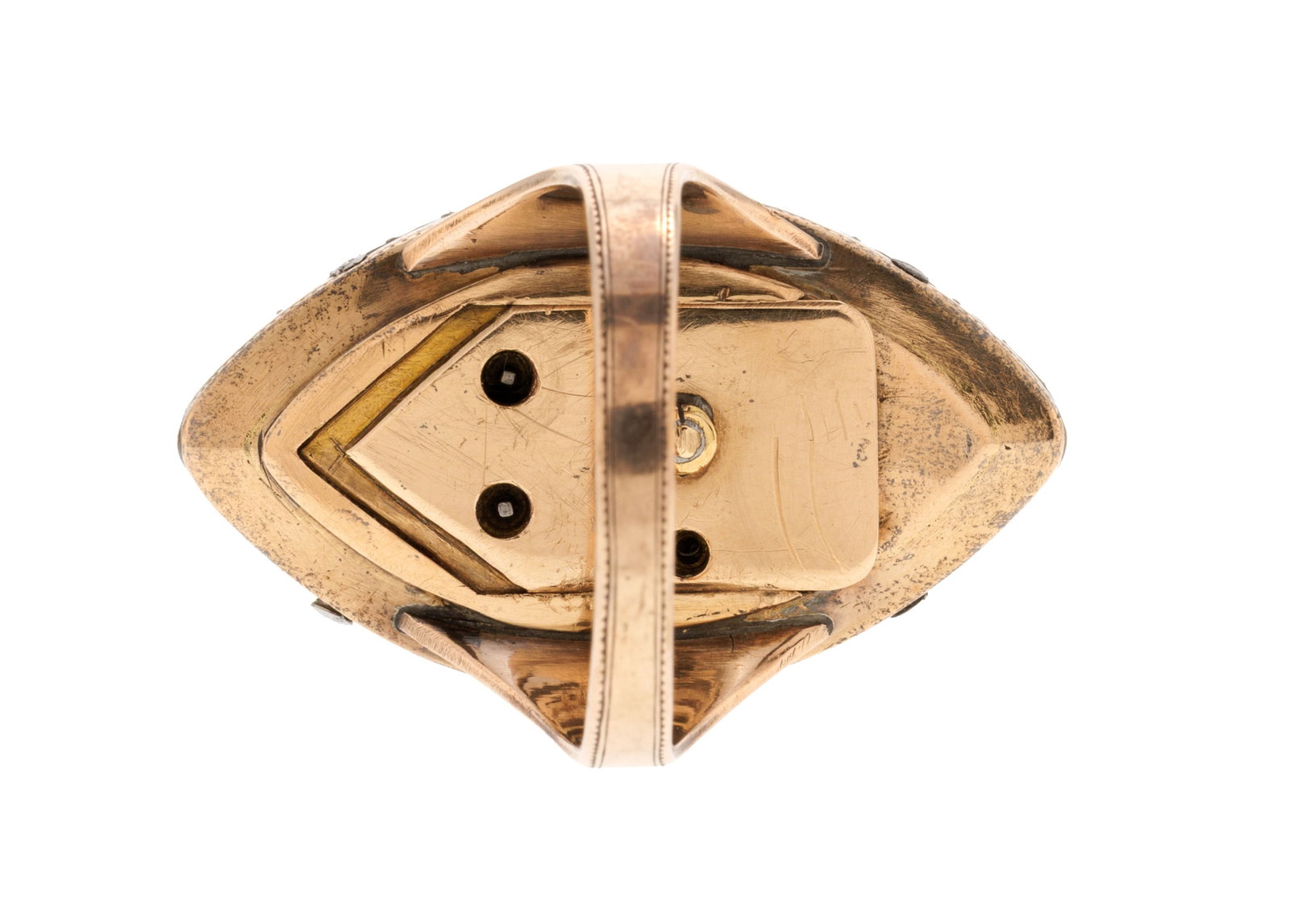 Bague-montre en or rose et argent sertie de diamants à double cadran avec balancier au centre & - 3