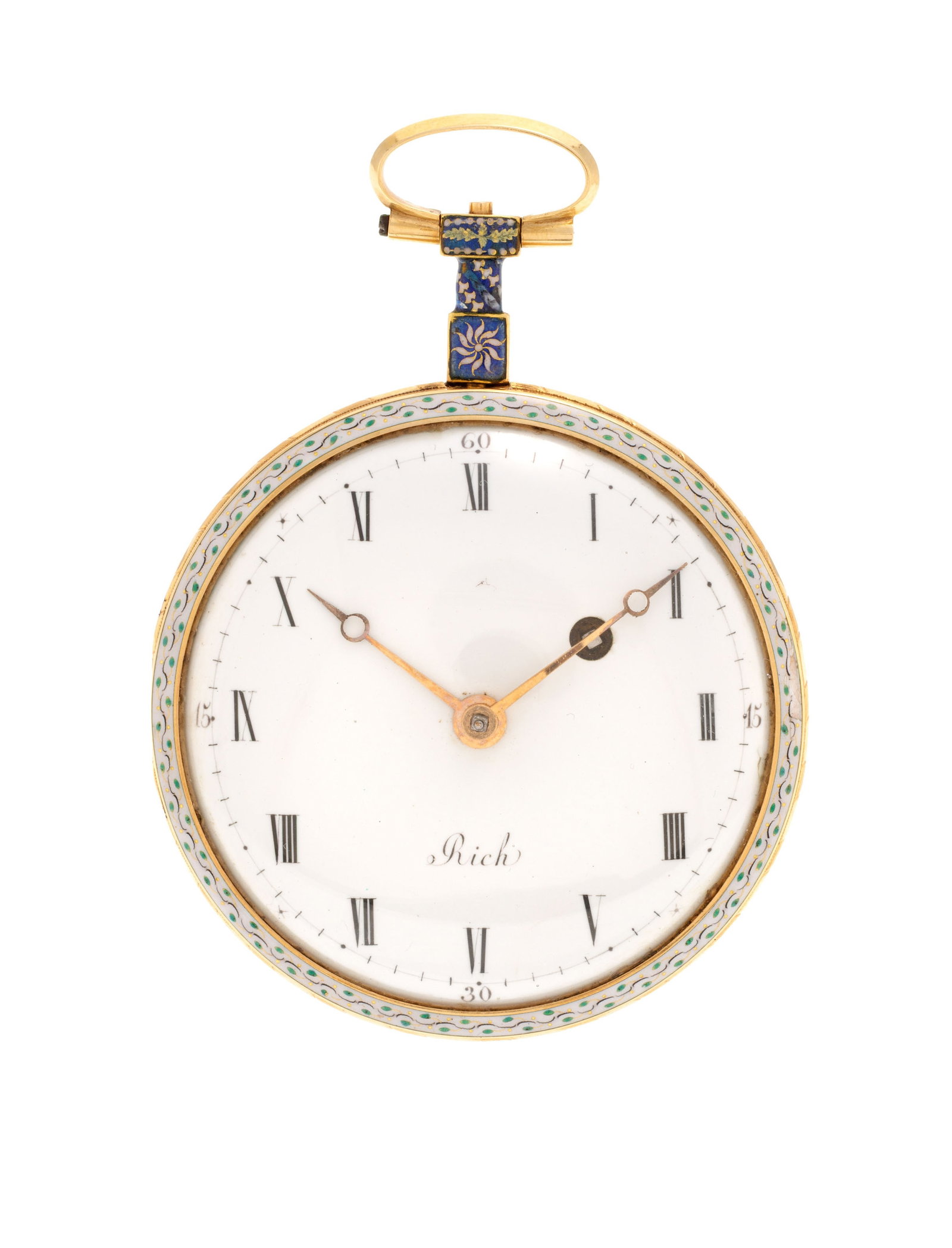 Rich, montre de poche à coq en or et émail polychrome ornée d'une scène galante  (1 of 4)