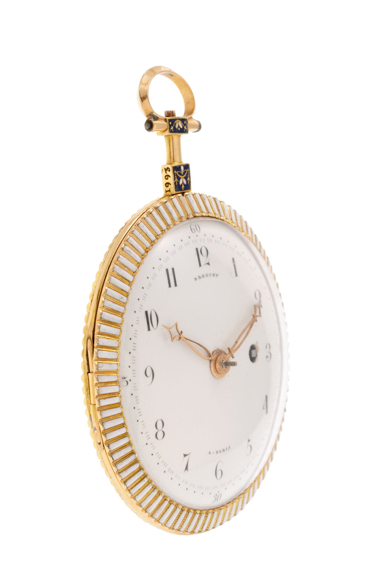 Montre de poche à coq en or 750 et émail polychrome ornée d'une scène repré - 2