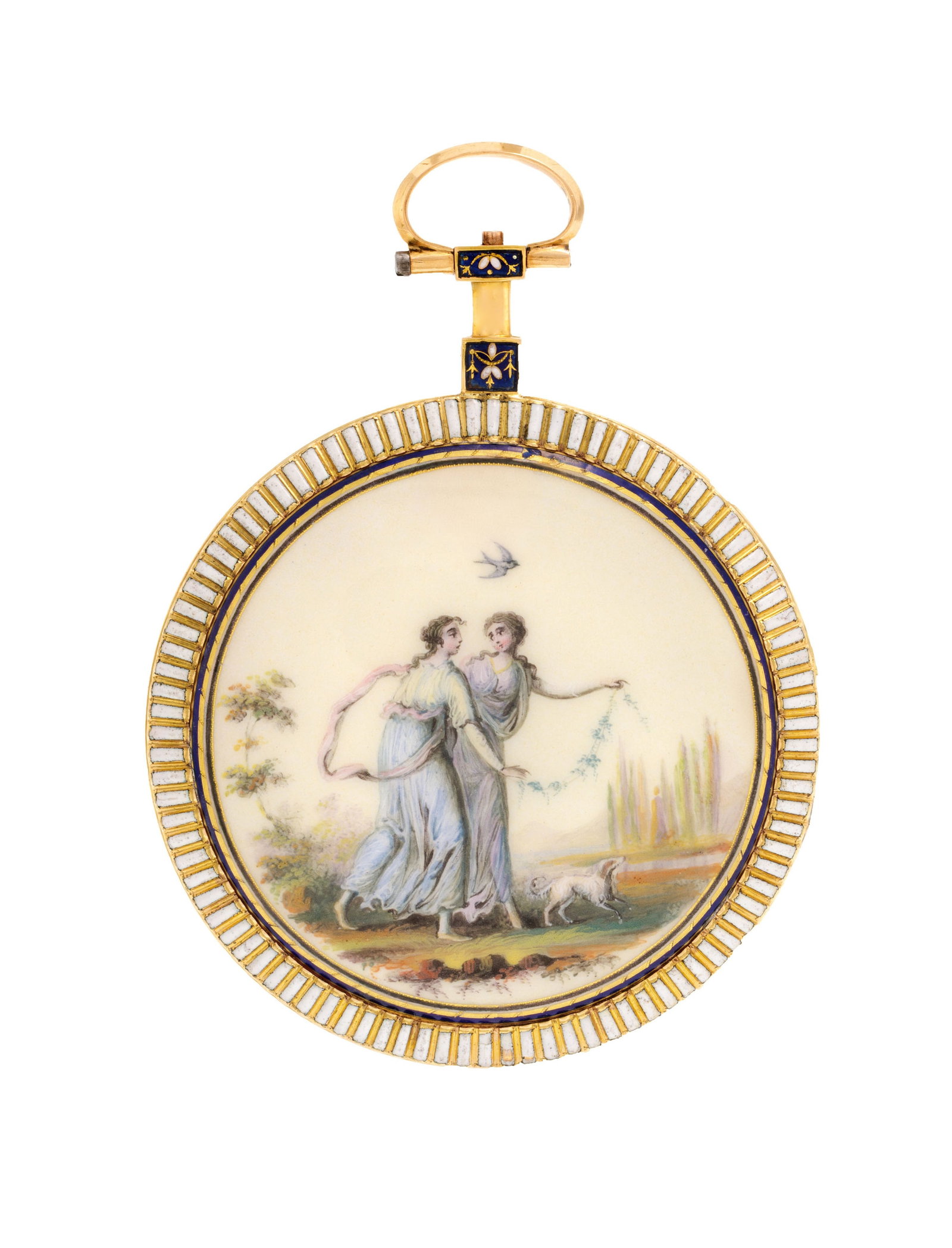 Montre de poche à coq en or 750 et émail polychrome ornée d'une scène repré - 3