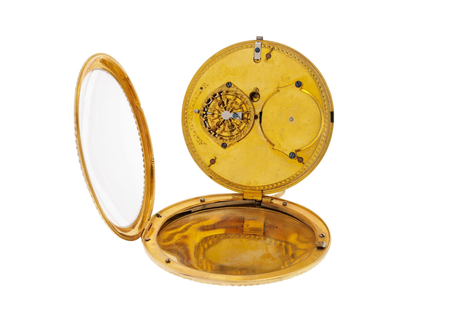 Montre de poche à coq en or 750 et émail polychrome ornée d'une scène repré - 4