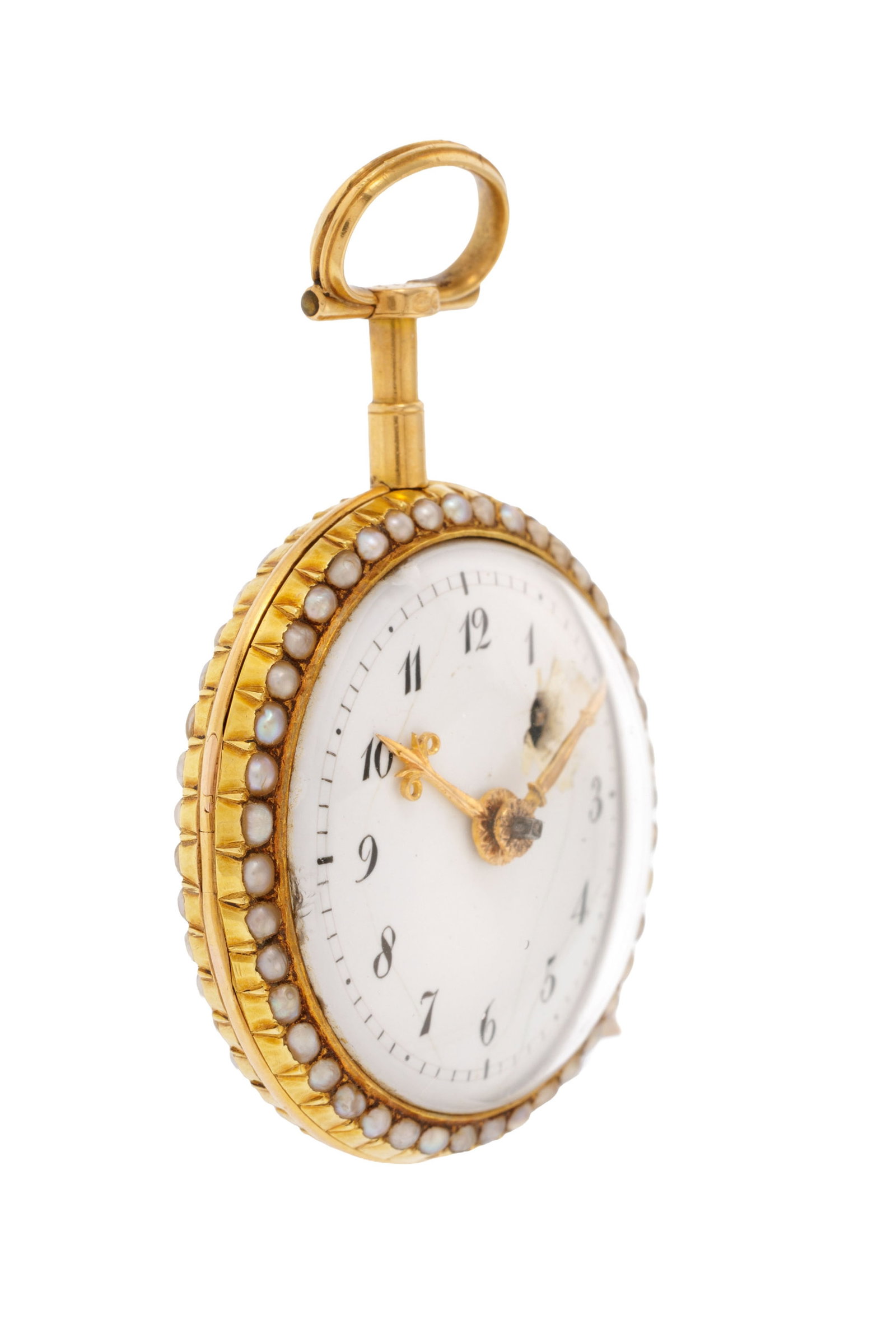Montre de poche à coq en or 750 et émail décoré d'une élégante et de d - 2