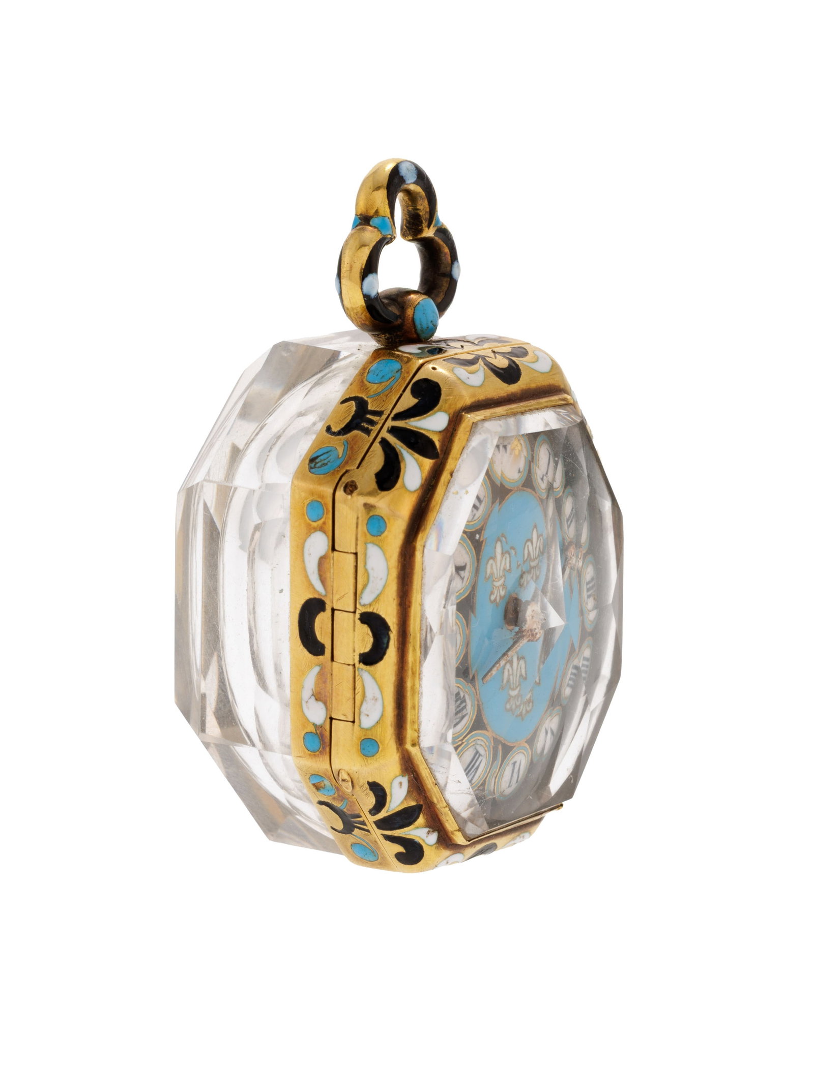 Nicolaus Rugedas, montre de poche à coq en laiton émaillée et cristal de roche, le ca - 2