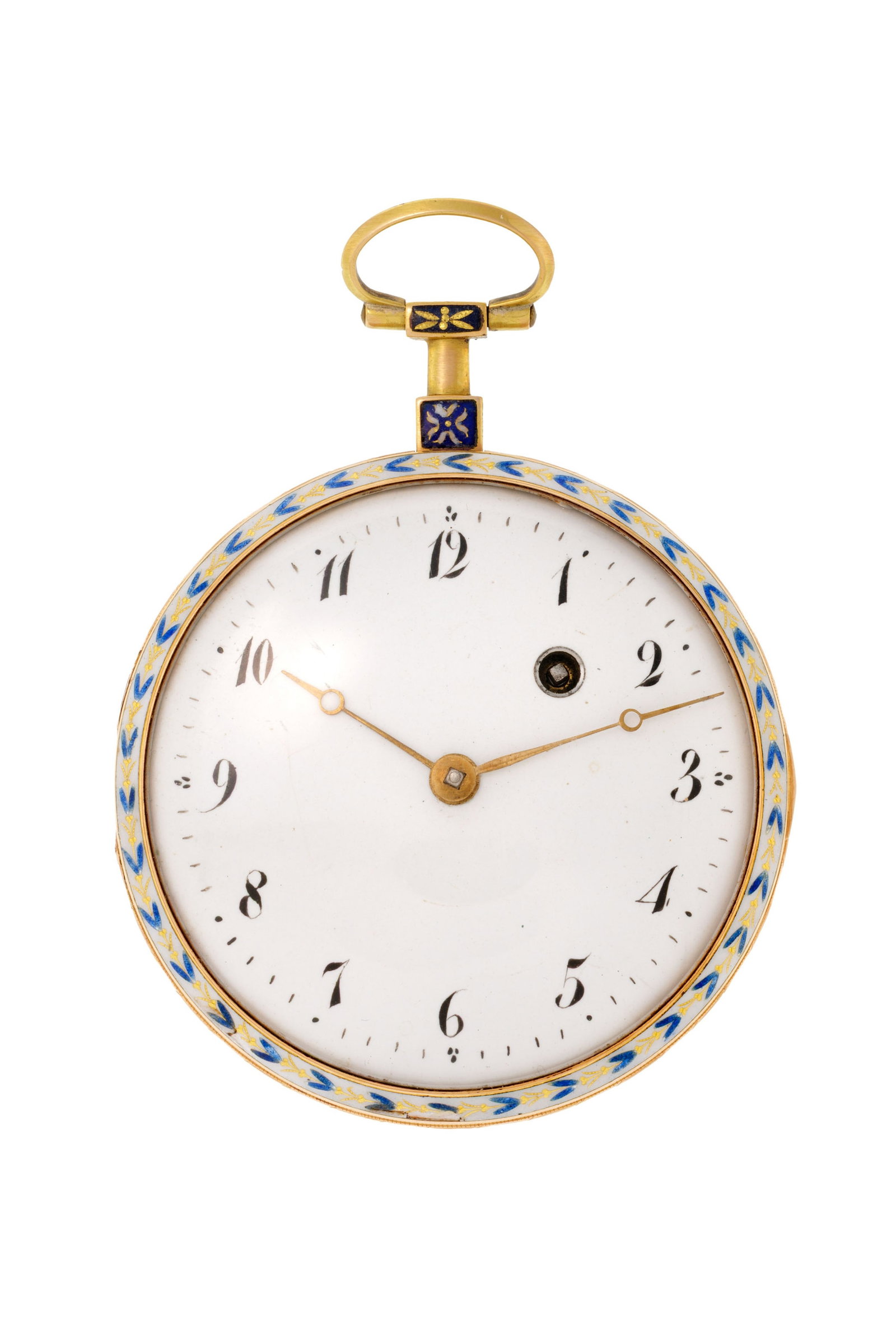 Jéquier à Lausanne, montre de poche à coq en or et émail polychrome ornée d: Jéquier à Lausanne, montre de poche à coq en or et émail polychrome ornée d'une scène représentant Bellérophon nourrissant Pégase, XIXe s. Mouvement: m