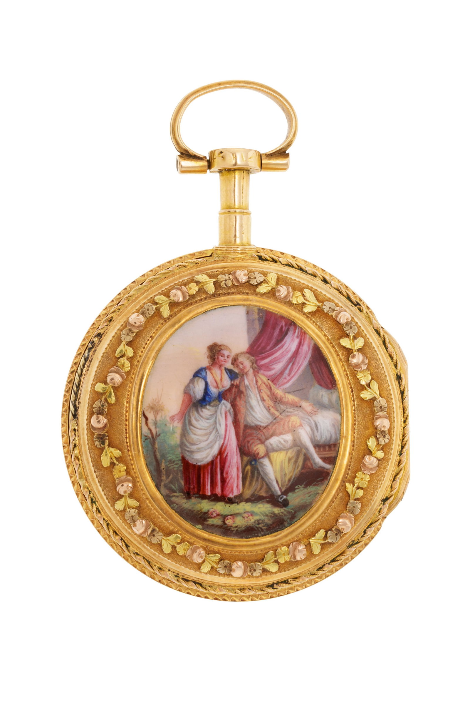 Romilly à Paris, montre de poche en or ornée d’une scène galante émaill - 3