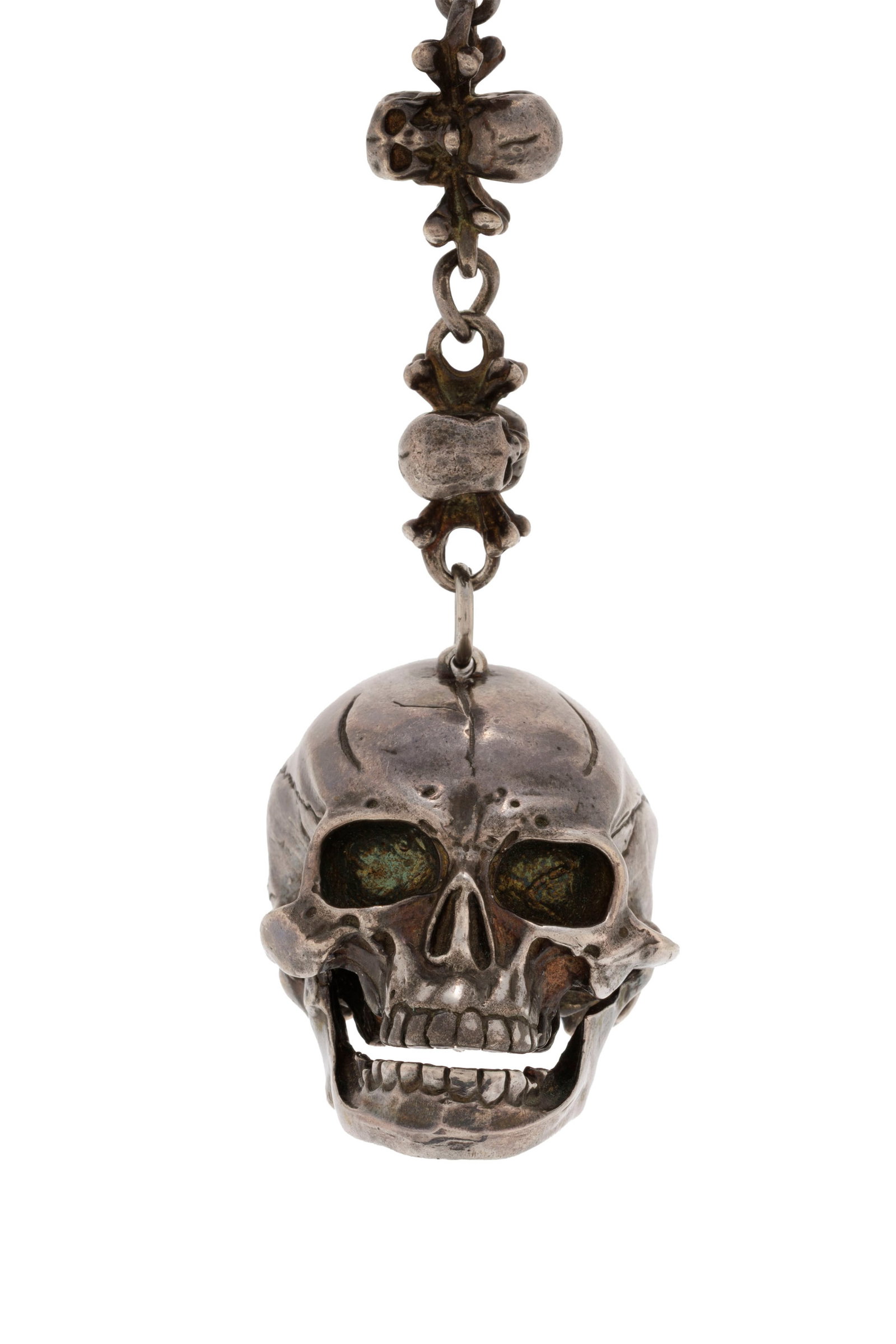 Moilliet & Cie, montre de poche à coq tête de mort en argent avec sa chaîne en argent (1 of 9)