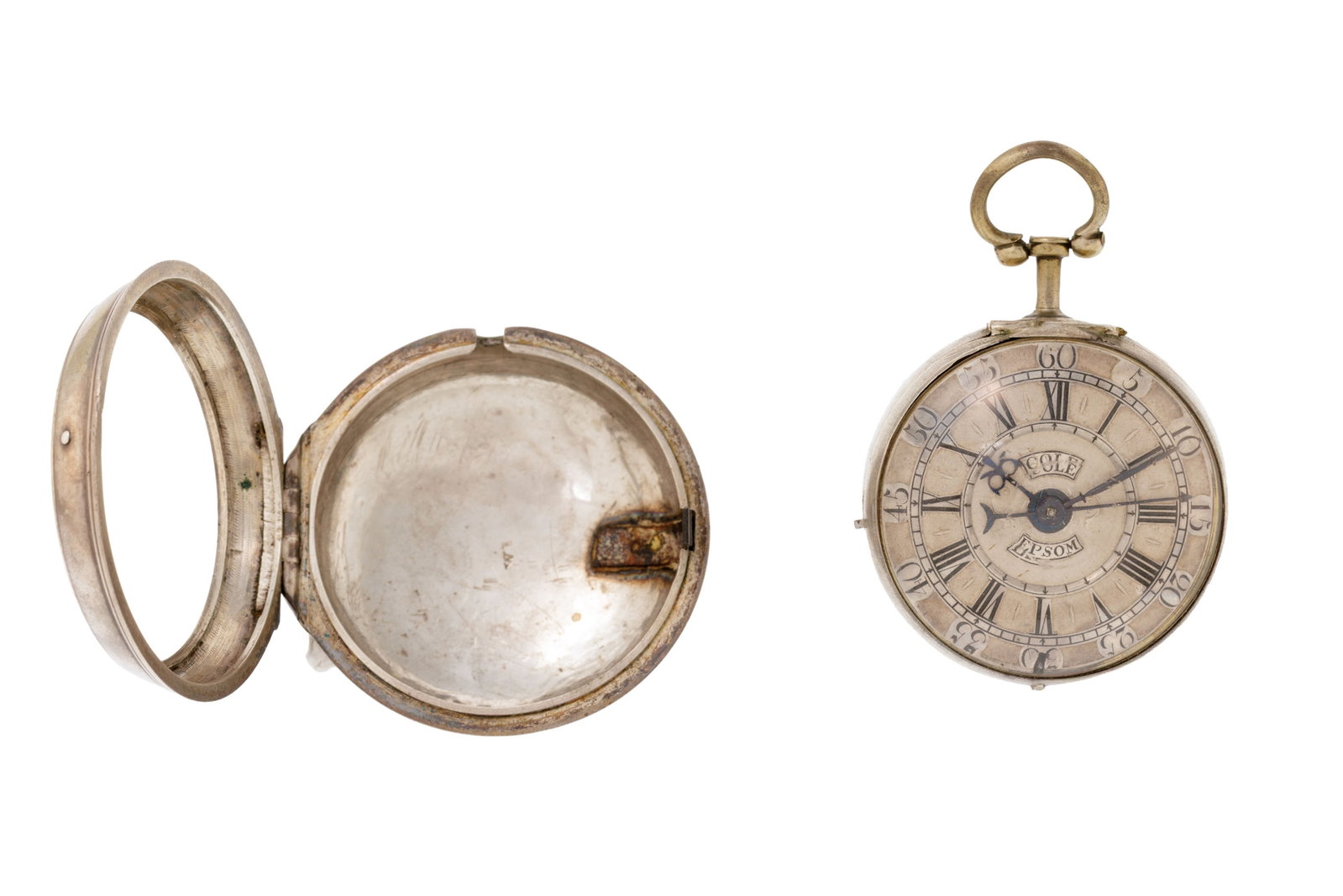 John Cole, Epsom, montre de poche à coq et boîtier de protection en argent avec seconde au - 3