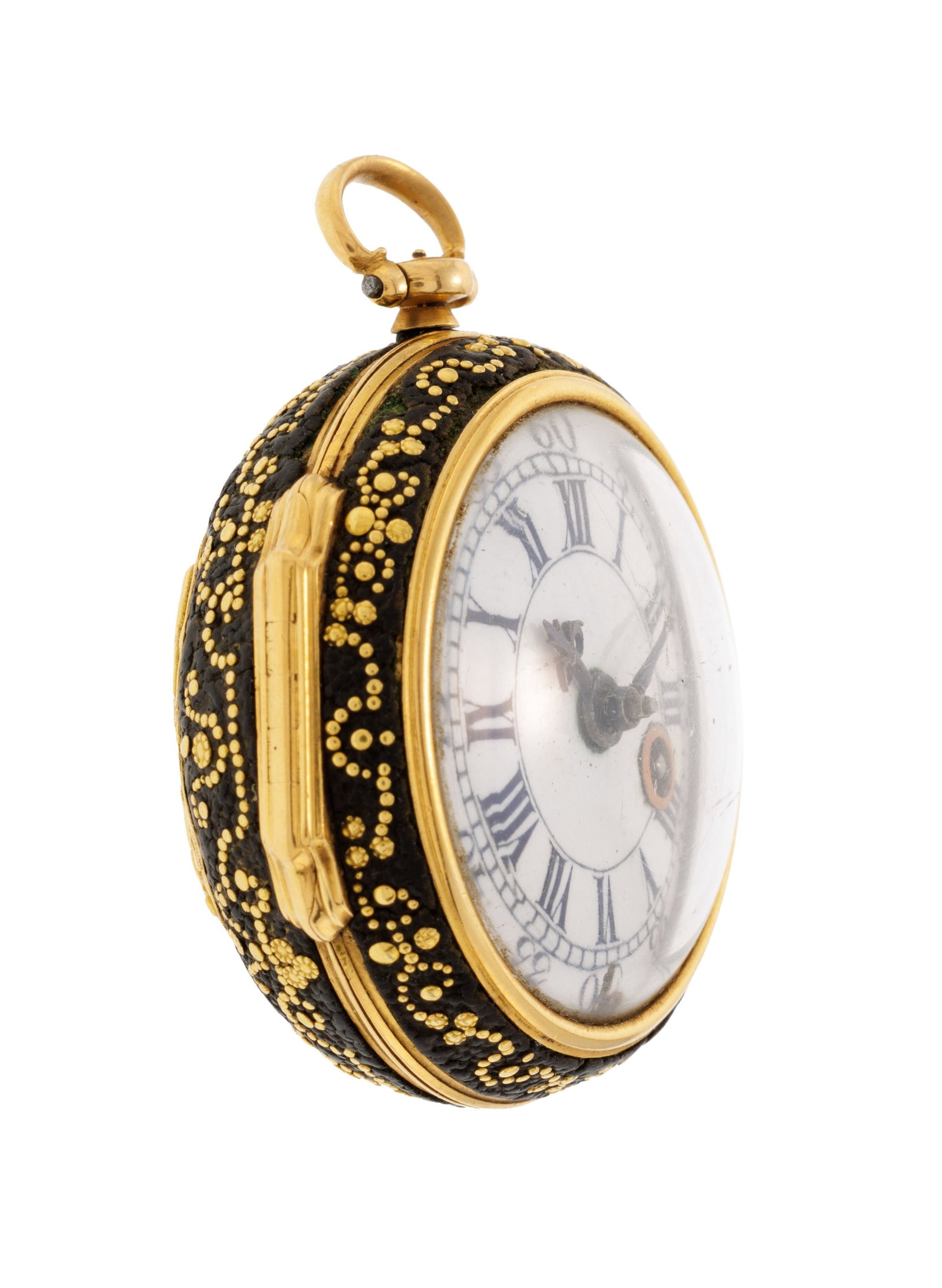 Montre de poche à coq en or 750 et cuir décoré d’une scène à l'antiqu - 2