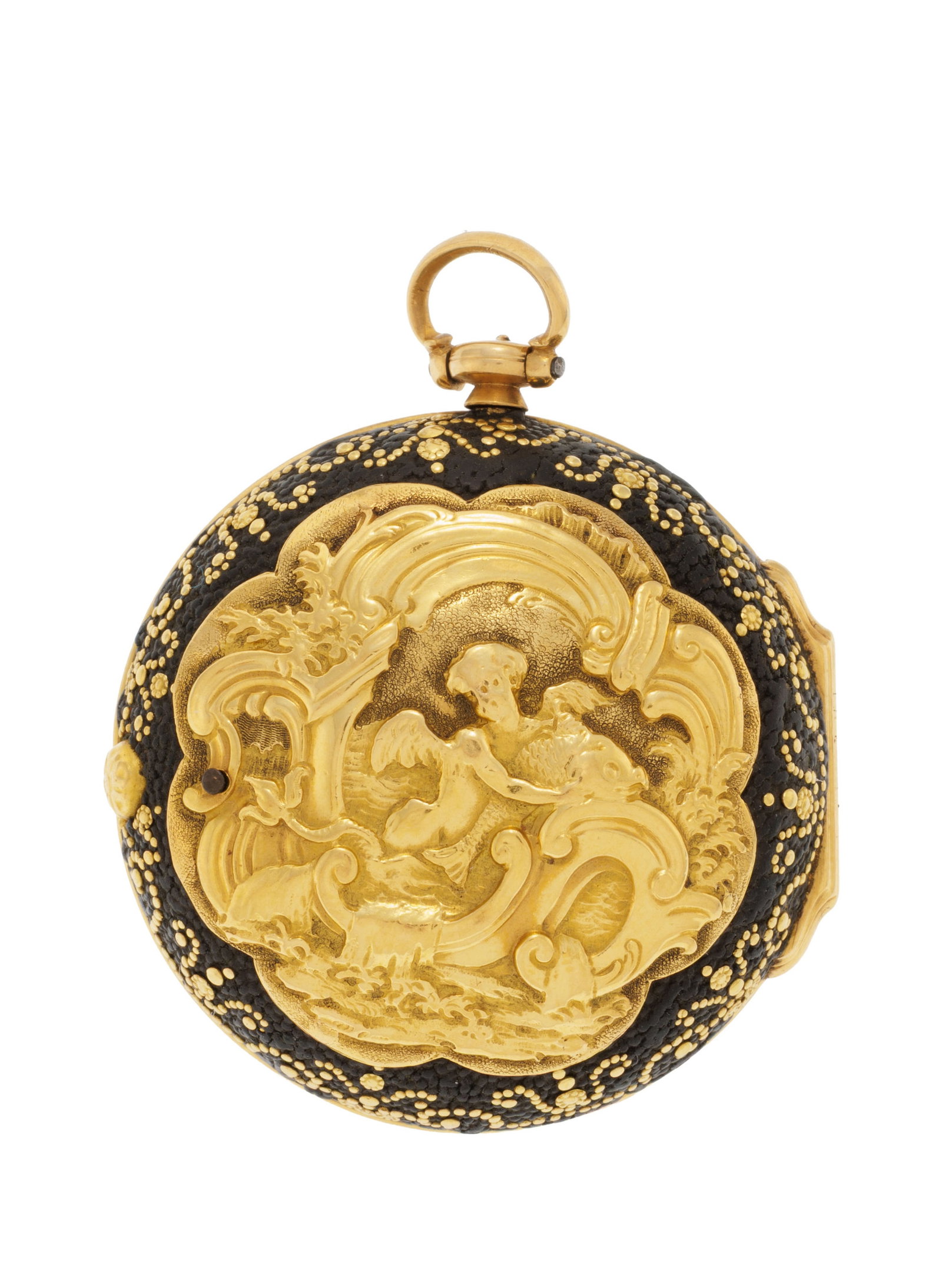 Montre de poche à coq en or 750 et cuir décoré d’une scène à l'antiqu - 3
