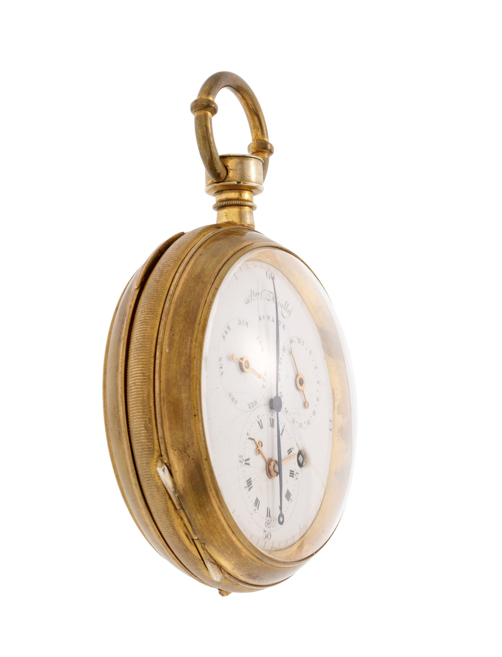 Salvator Micallef à Malte, montre de poche en laiton avec seconde morte au centre et fond en ve - 2