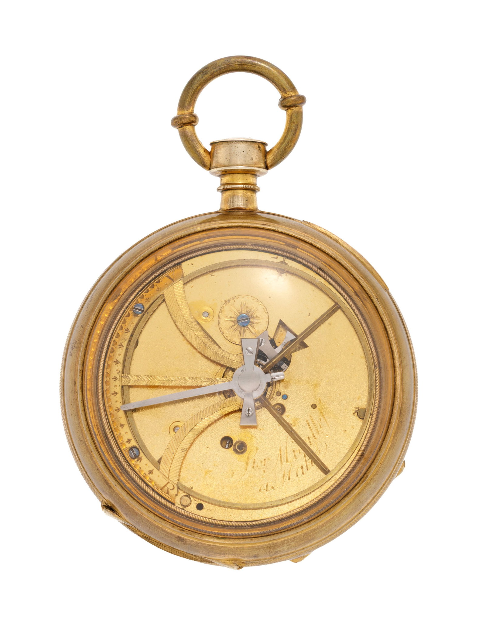 Salvator Micallef à Malte, montre de poche en laiton avec seconde morte au centre et fond en ve - 3