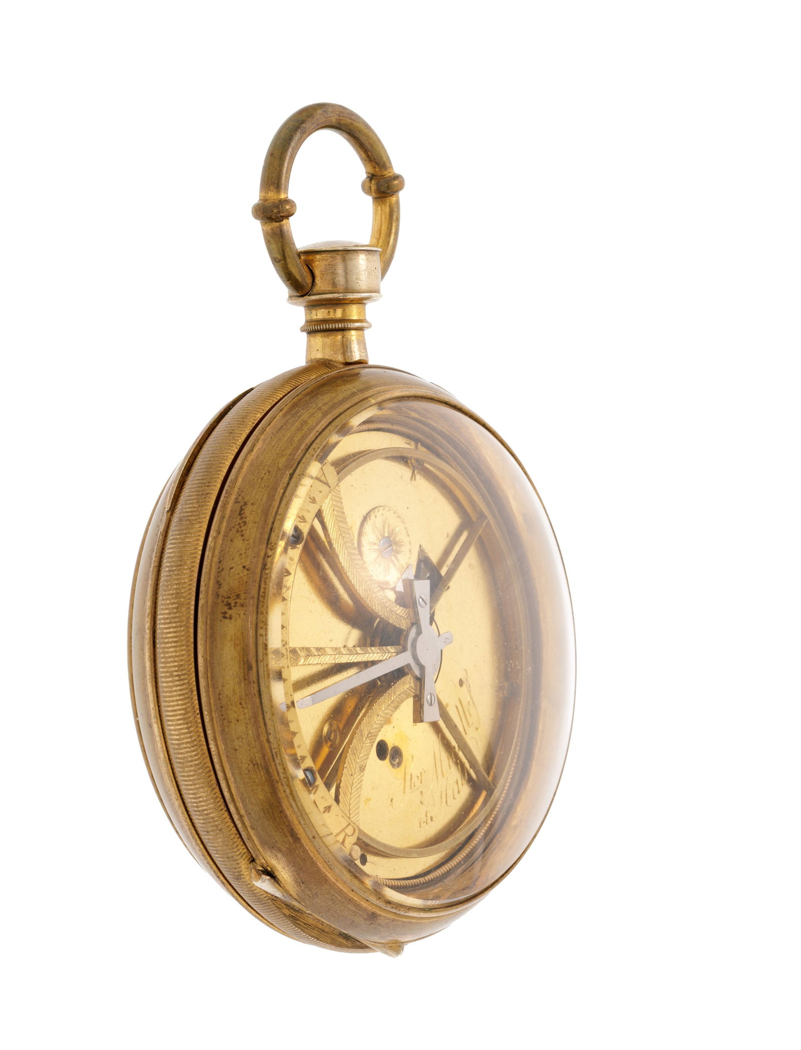 Salvator Micallef à Malte, montre de poche en laiton avec seconde morte au centre et fond en ve - 4