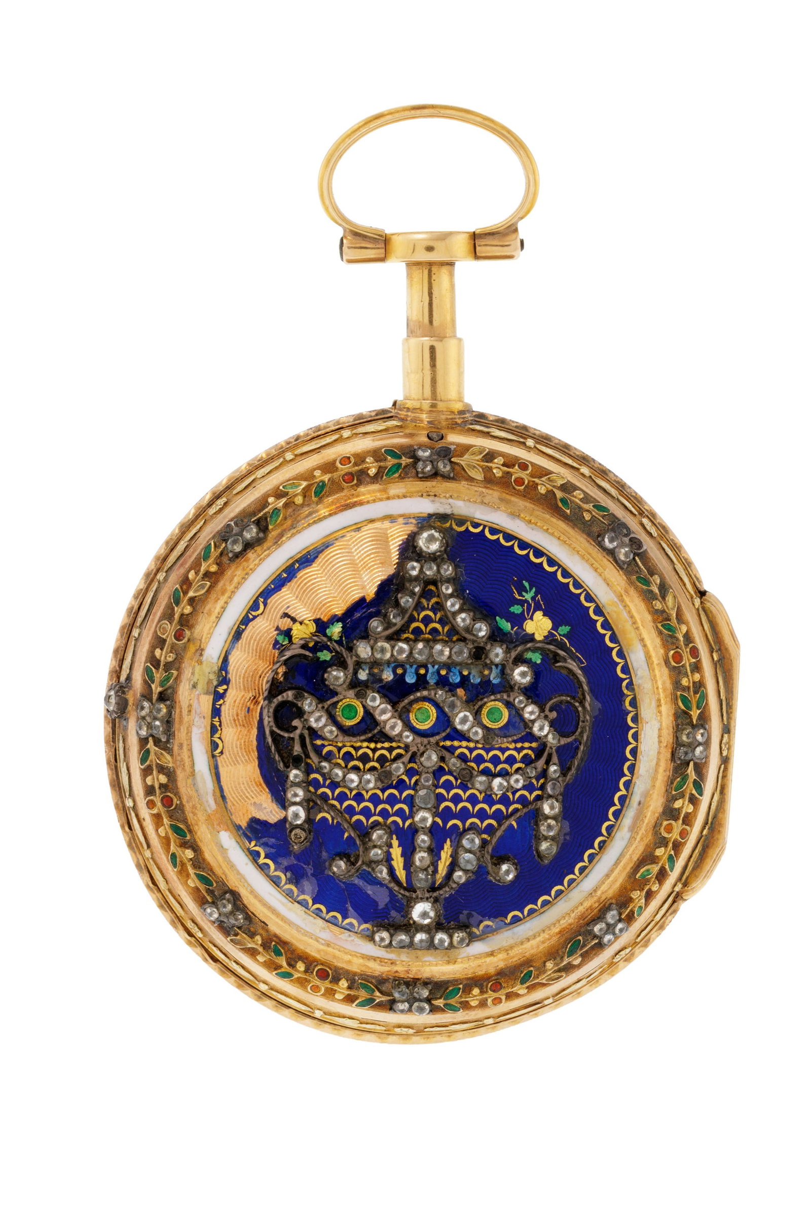 Jean-Louis Patron à Genève, montre de poche à coq en or, argent et émail à  - 3