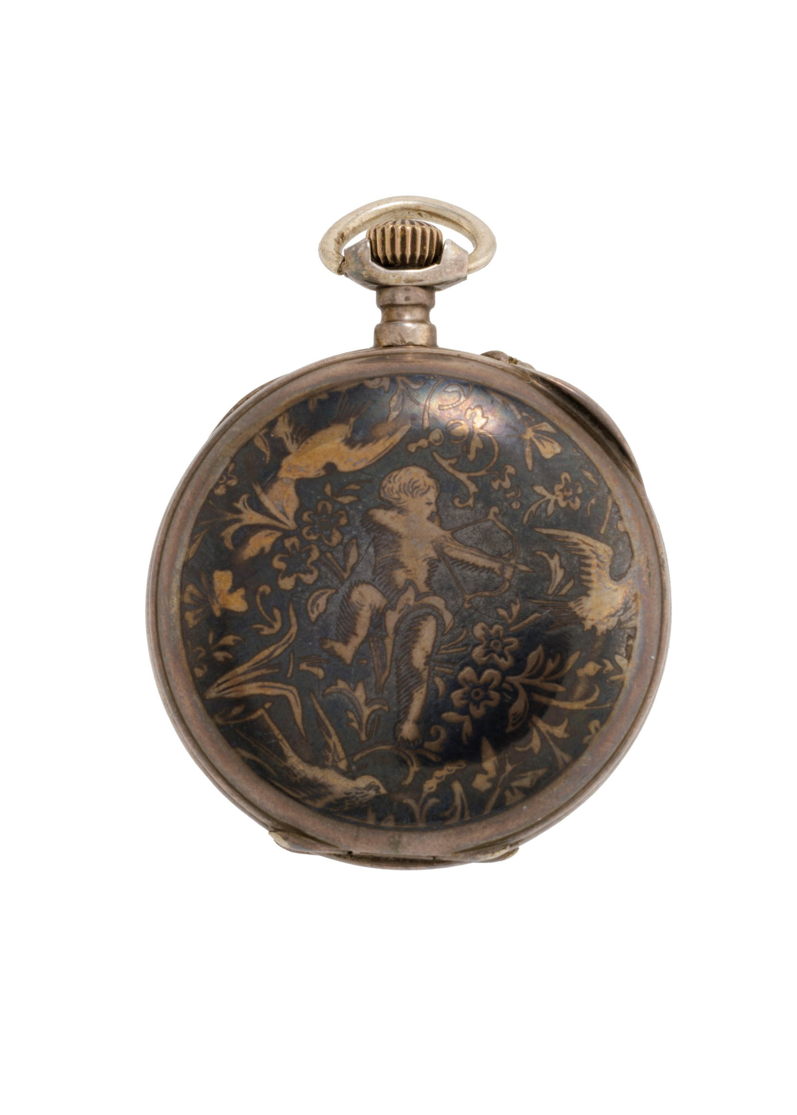 Montre de poche en argent niellé à décor de Putti, début XXe s. Mouvement: m&# - 2