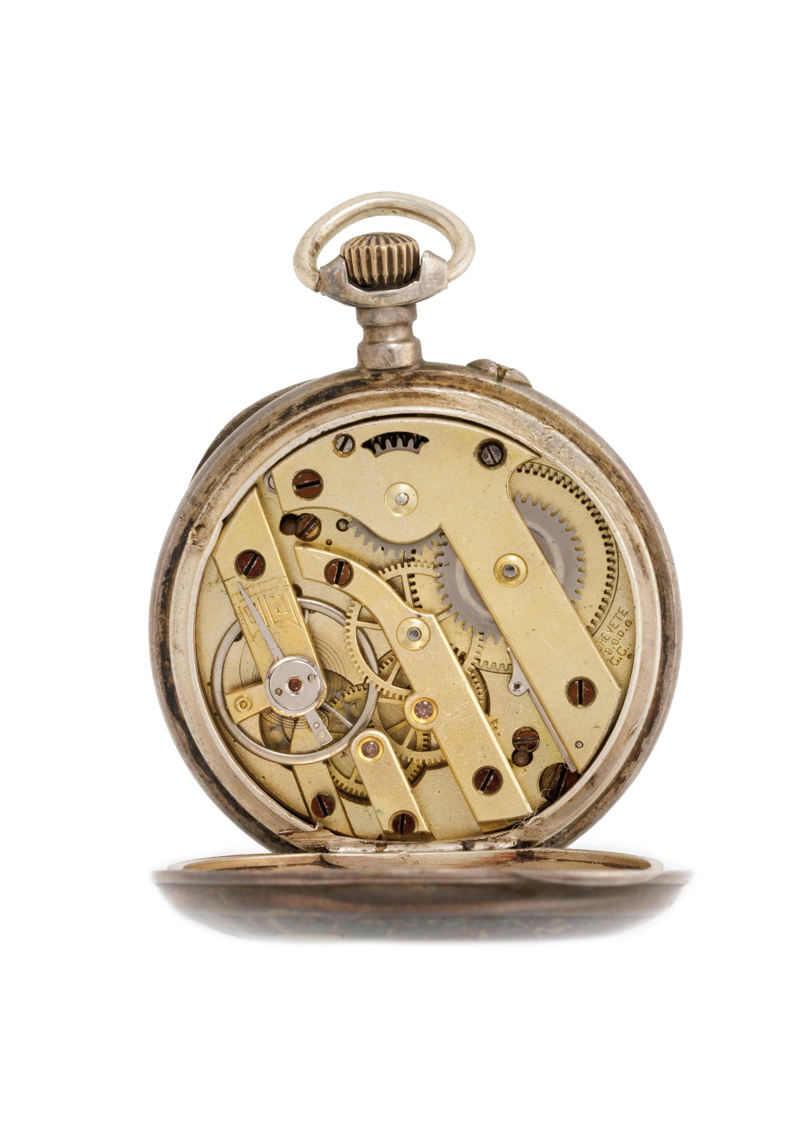 Montre de poche en argent niellé à décor de Putti, début XXe s. Mouvement: m&# - 4
