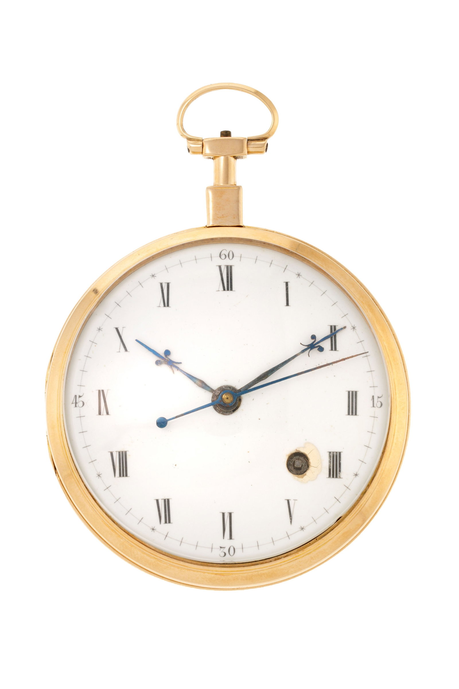 Montre de poche en or rose 750 avec seconde morte au centre et fond en verre laissant apparaîtr: Montre de poche en or rose 750 avec seconde morte au centre et fond en verre laissant apparaître un échappement "Pouzait" serti de pâte de verre Mouvement: mécanique Boîtier: 