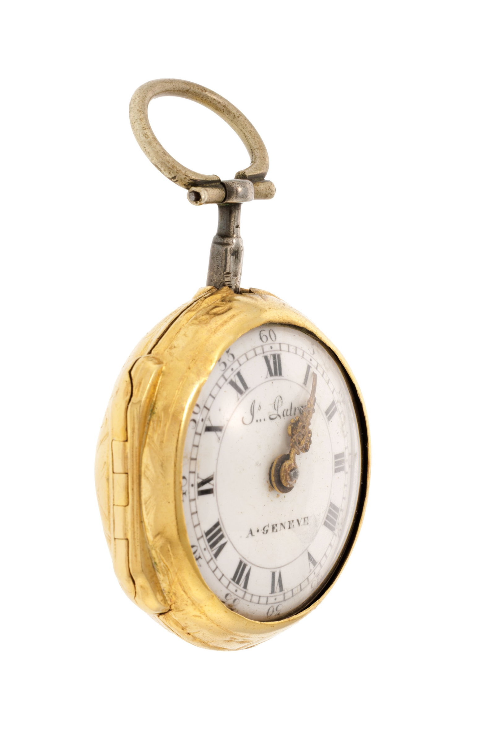 Latron à Genève, montre de poche à coq en argent avec boîtier de protection en v - 2