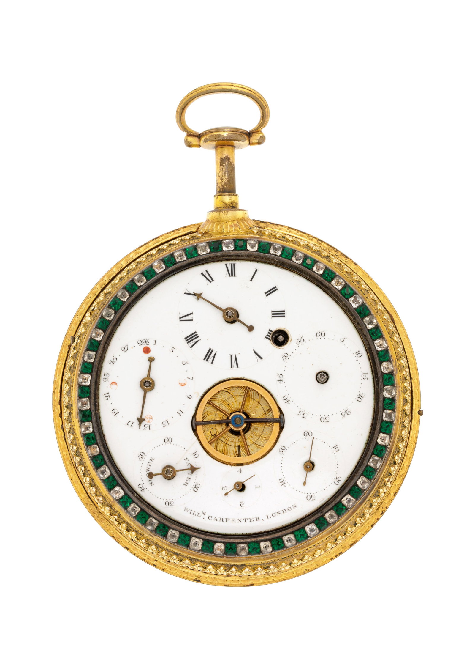 William Carpenter London, montre de poche en laiton, argent et émail polychrome à rép (1 of 5)