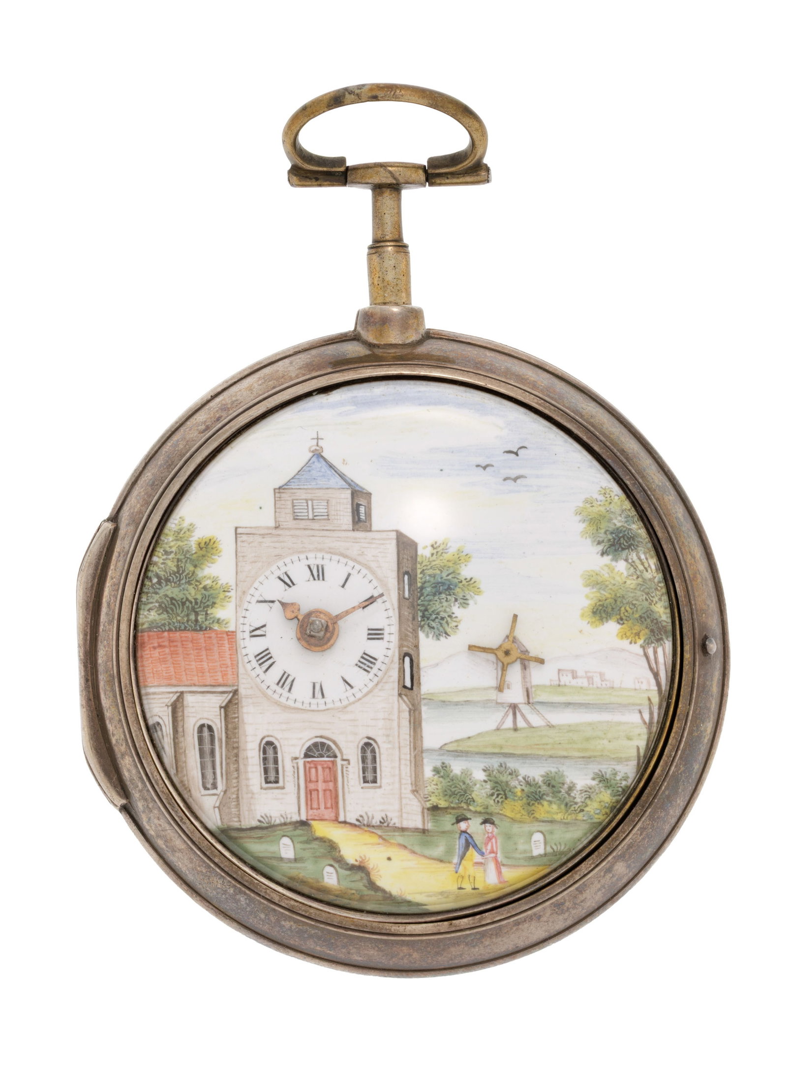 Montre de poche à coq petite seconde et boîtier de protection en argent ornée d'une p (1 of 6)