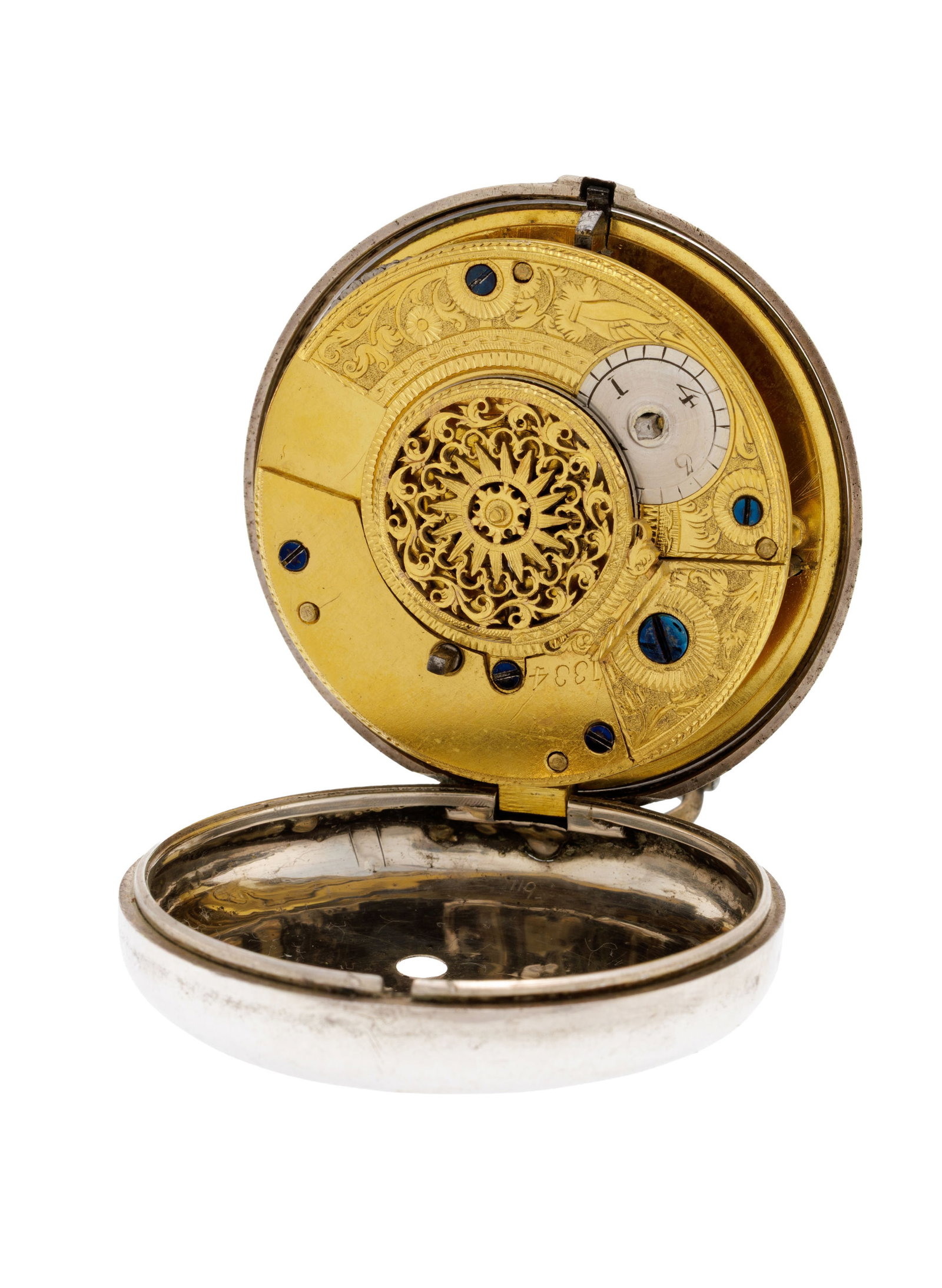 Montre de poche à coq petite seconde et boîtier de protection en argent ornée d'une p - 6