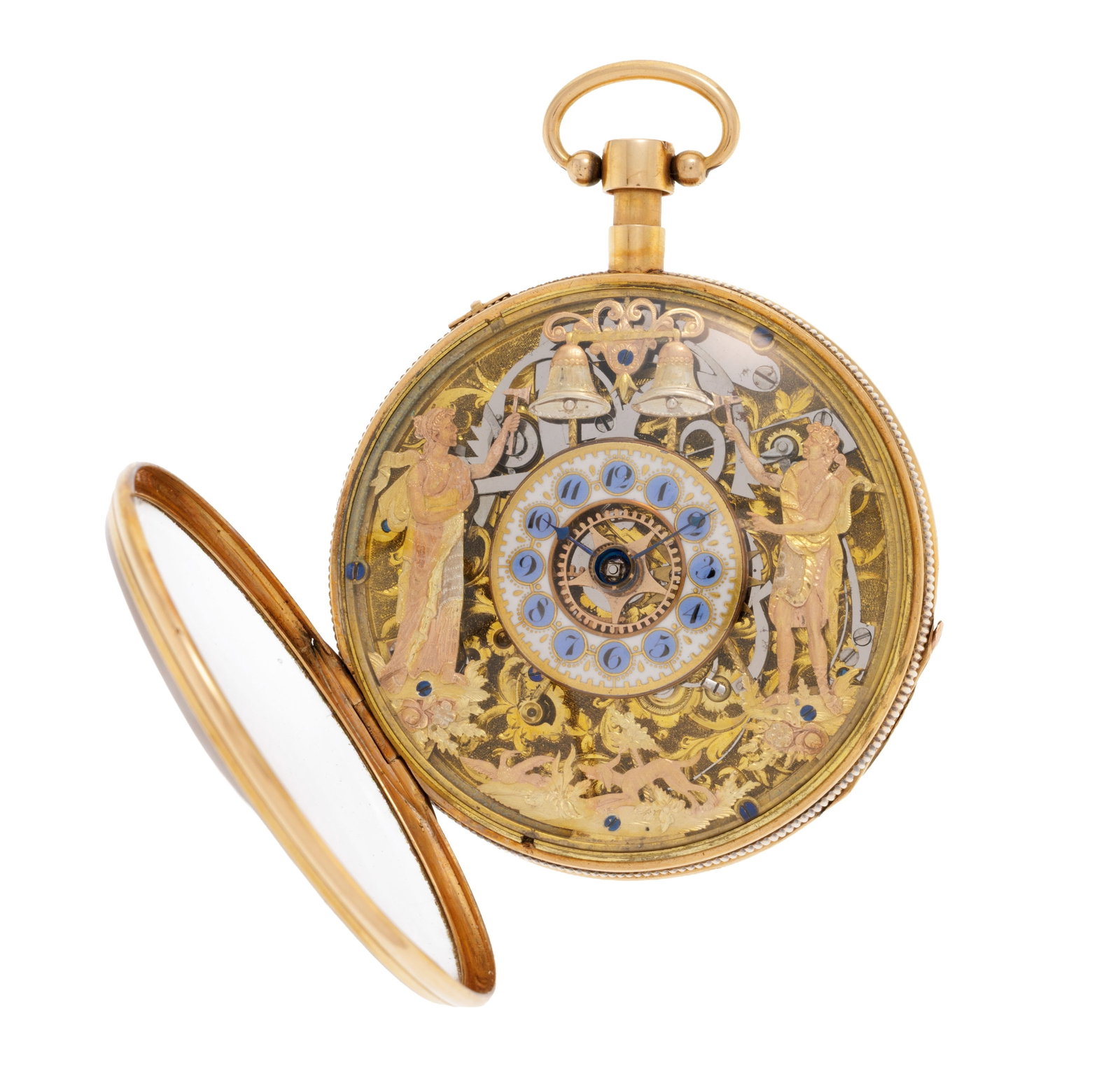 Montre de poche à coq squelette en or 750 et laiton à répétition ornée d'un - 2