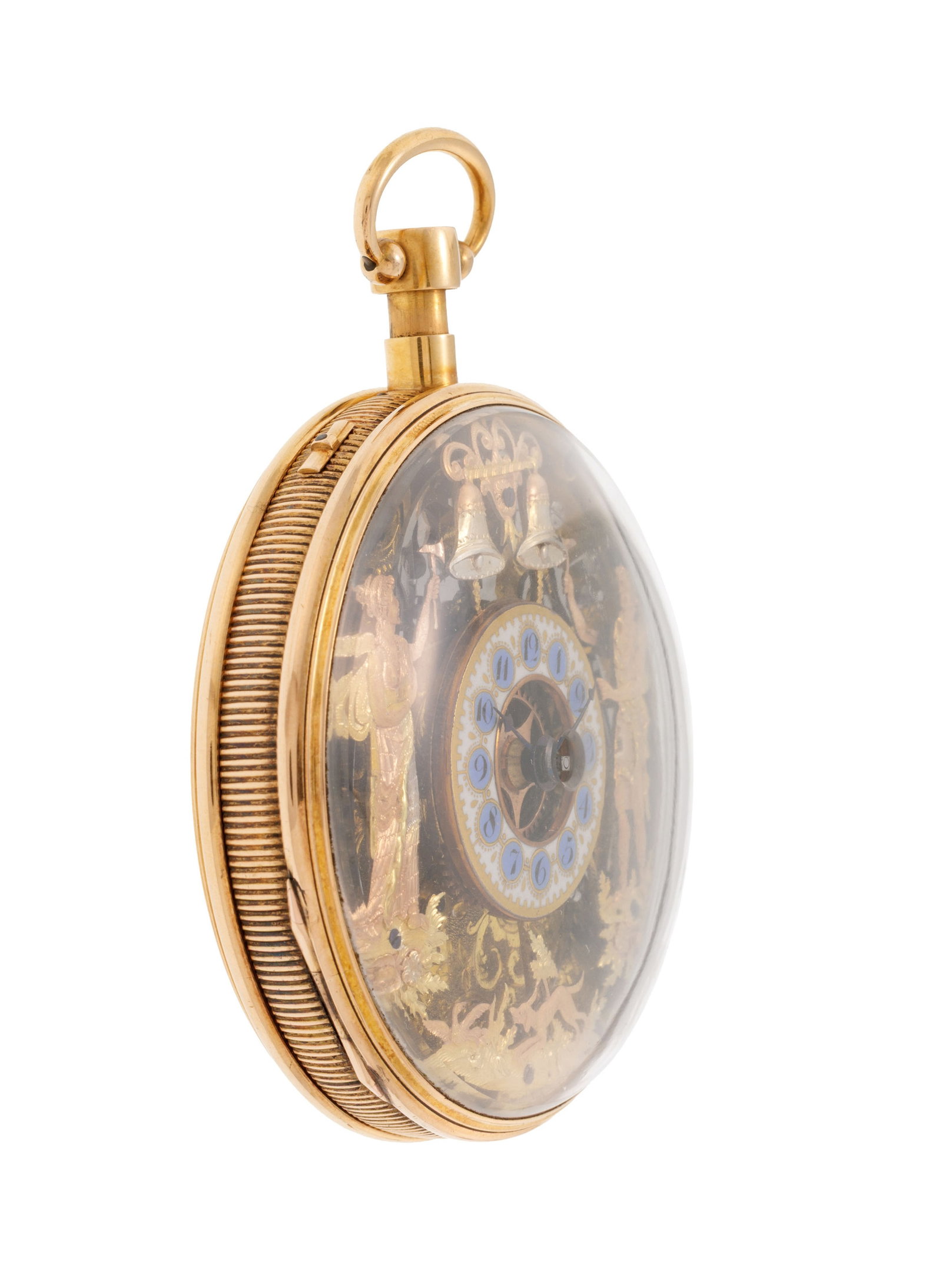 Montre de poche à coq squelette en or 750 et laiton à répétition ornée d'un - 3