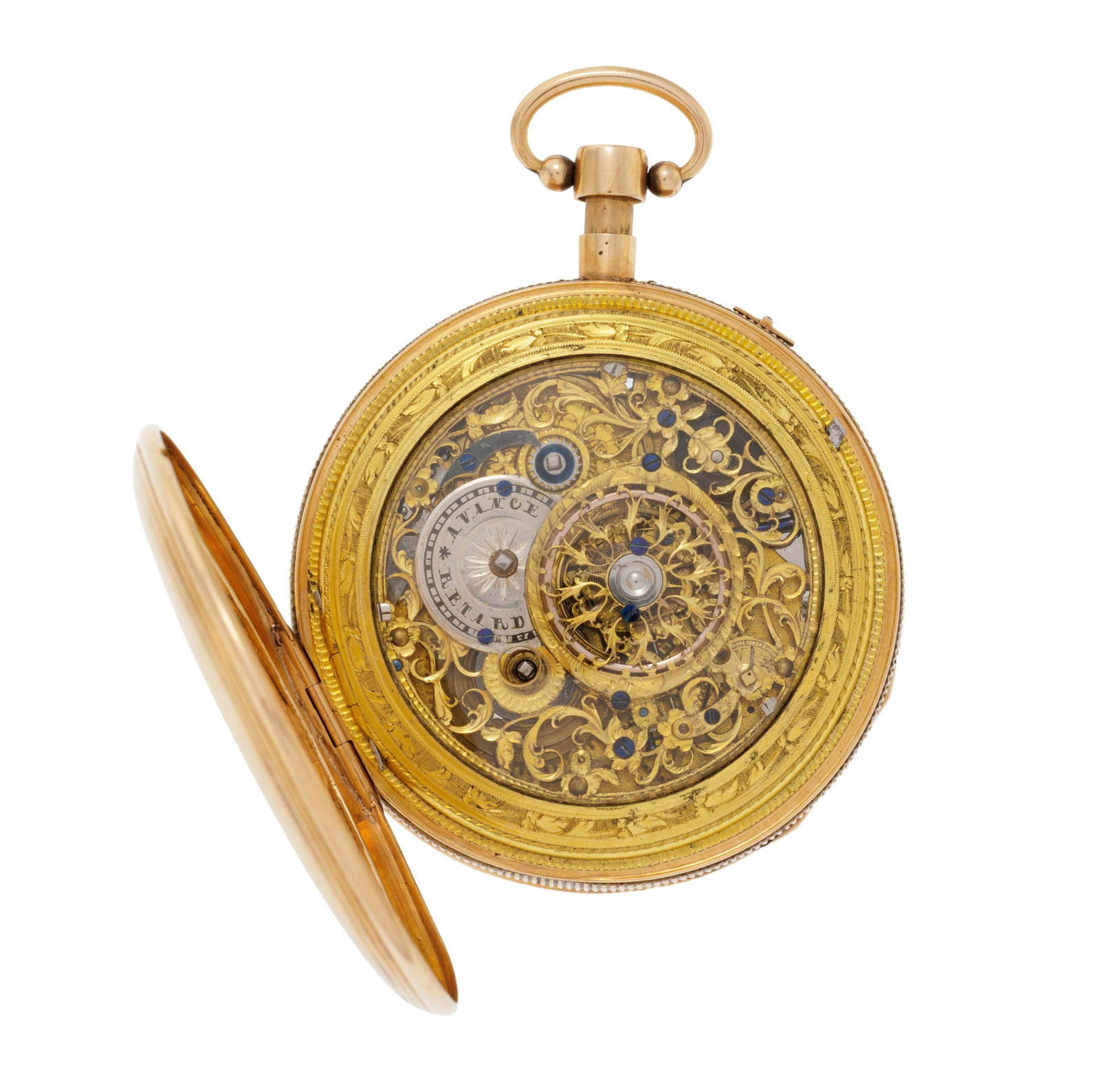 Montre de poche à coq squelette en or 750 et laiton à répétition ornée d'un - 5